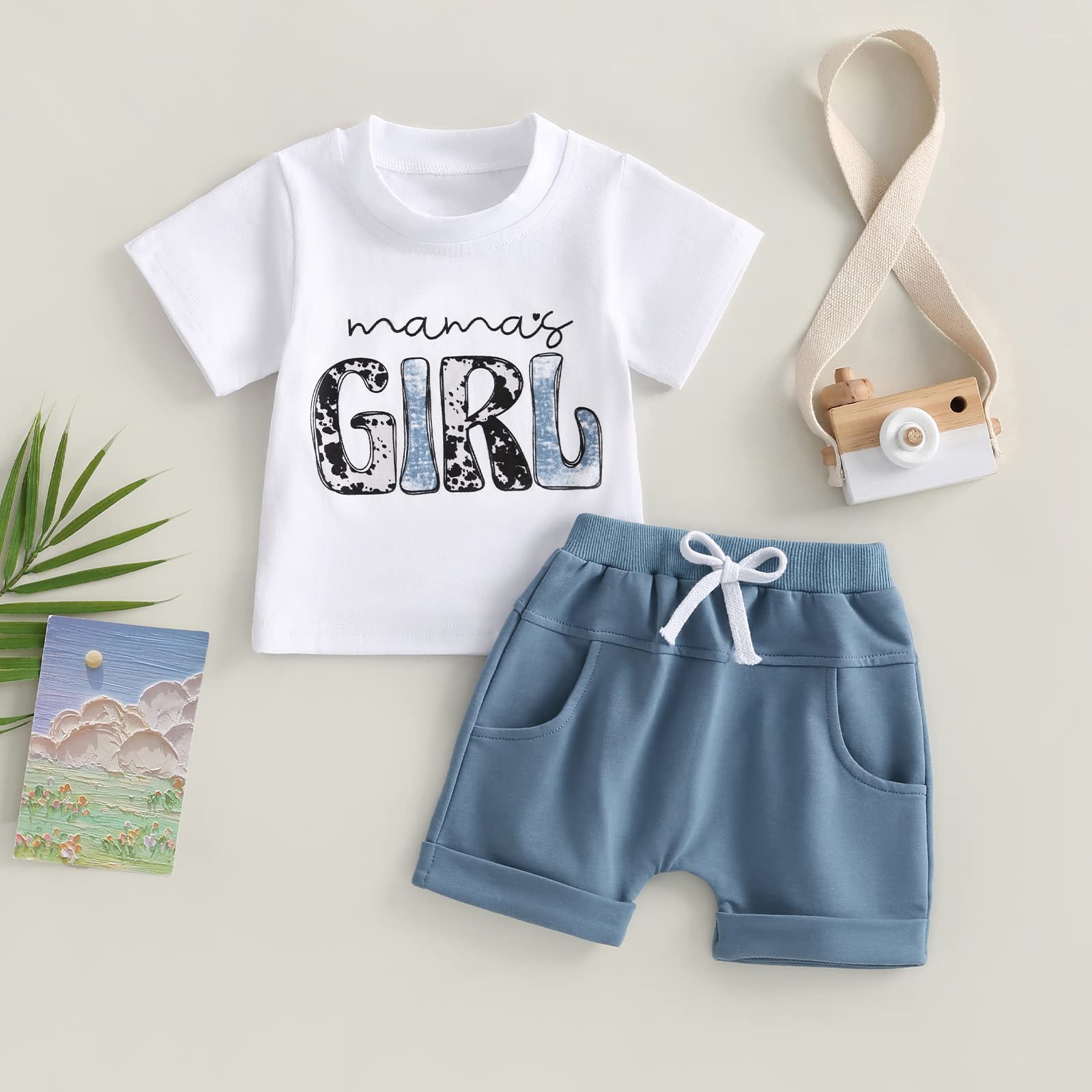 Baby Boys Summer Clothes Short Sleeve Pullover Tops Drawstring Bloomer Shorts Casual Outfits 3 6 12 18 24 Months (Mamas Girl, 18-24 Months)