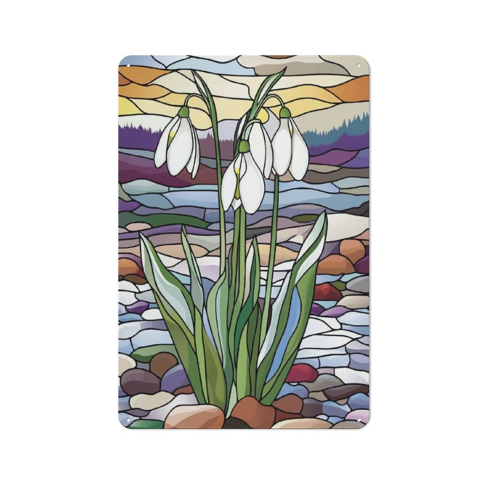 Junmoney Snowdrops In Stained Glass 30X20cm Rustic Metal Sign With For Guest Room Or Hallway, For Vintage Wall Decor Fans, For Metal Sign Collectors