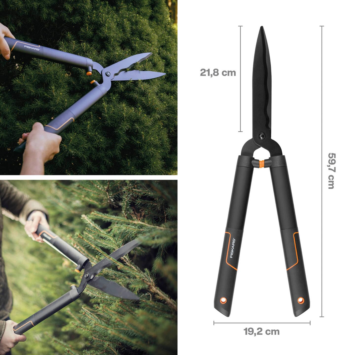 Fiskars Cisaille à haie SingleStep, Lame ondulée, Lames en Acier, Longueur: 58 cm, Noir mat, HS22, 1001433