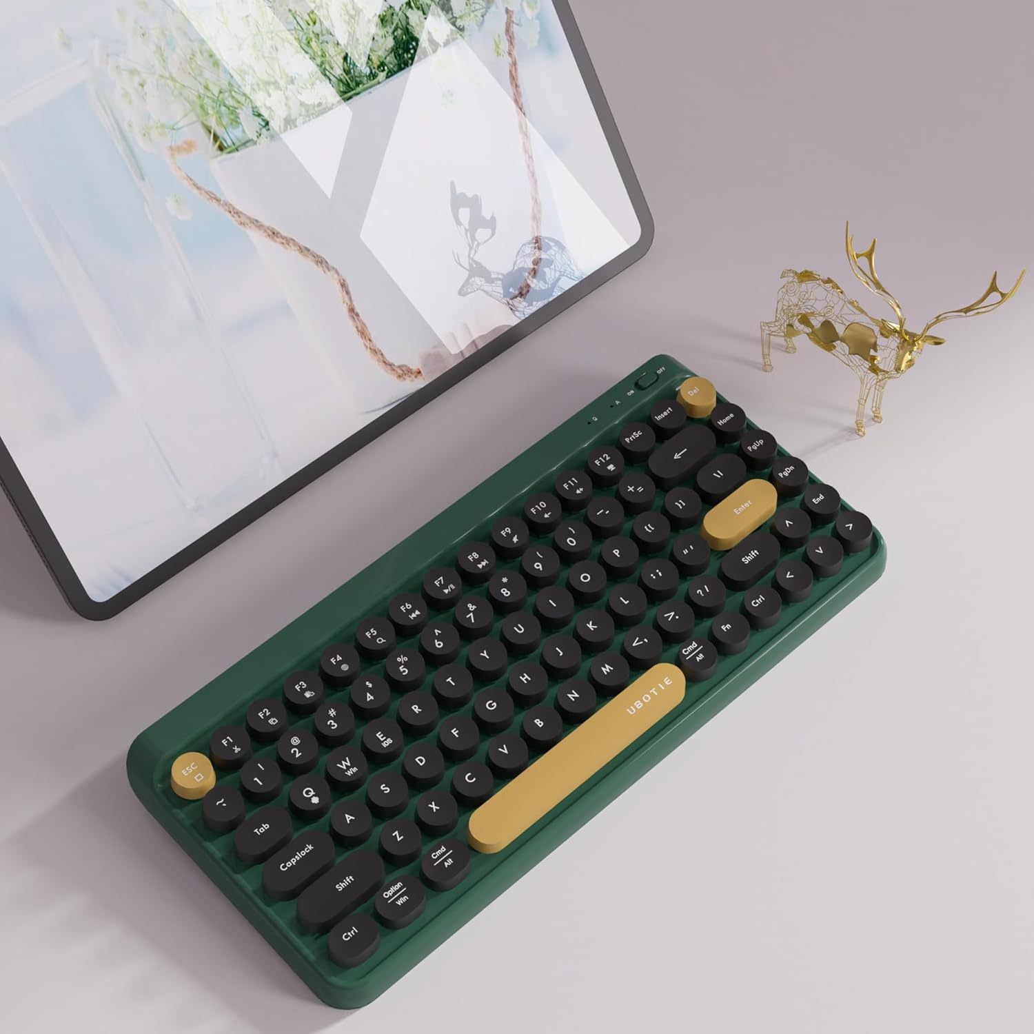 UBOTIE Portable Bluetooth Colorful Computer Keyboards, Wireless Mini Compact Retro Typewriter Flexible 84Keys Design Keyboard
