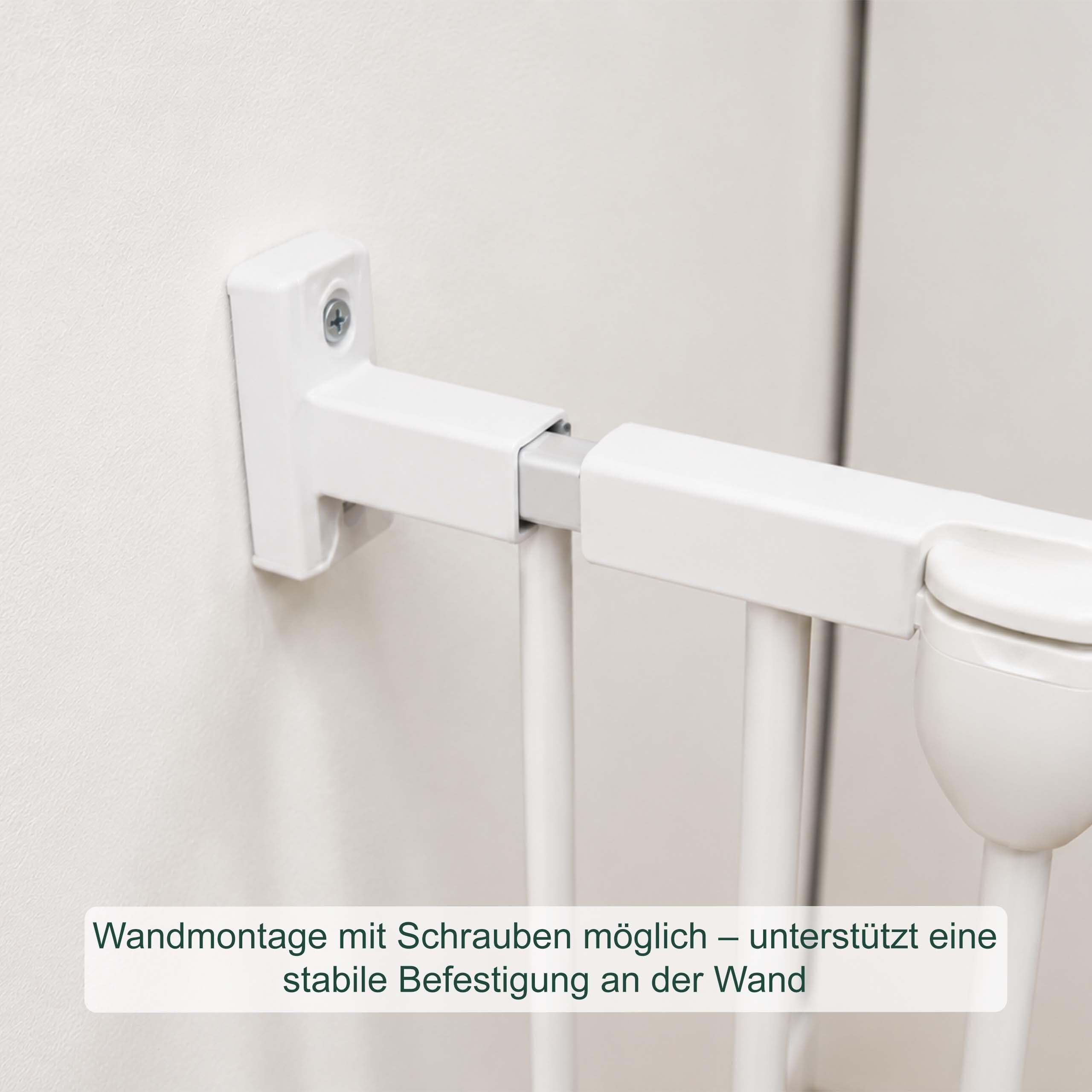 Relaxdays Sicherheitsgitter, 3-teilig, mit Tür, HxB: 74 x 85–180 cm, weiß