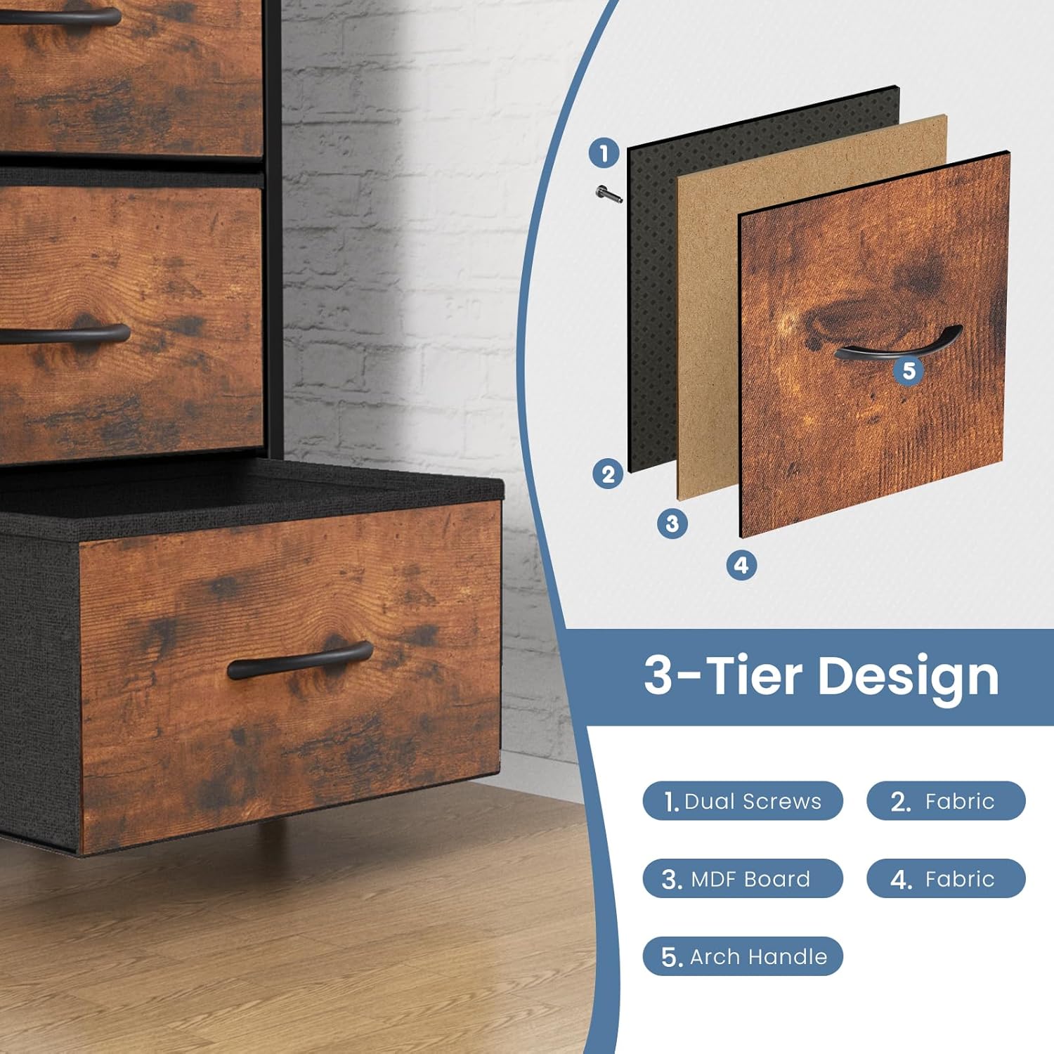 Sweetcrispy Dresser for Bedroom, TV Stand, 6-Drawer Fabric Storage Cabinet with Open Shelves, Console Table, Entertainment Center and Closet Organizers for Living Room Furniture, Brown