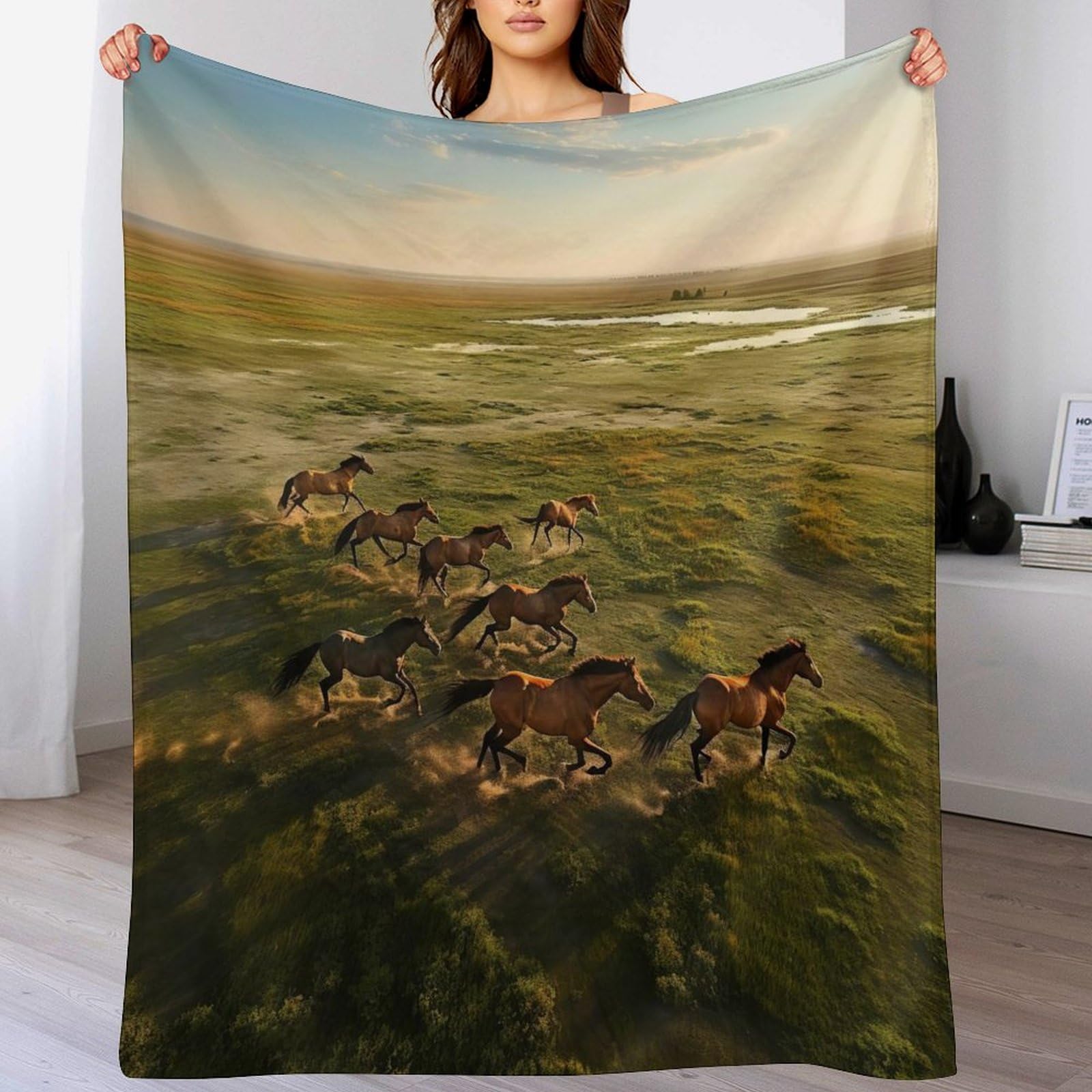 Couverture Polaire Cheval 150x200cm pour Lit et Canapé