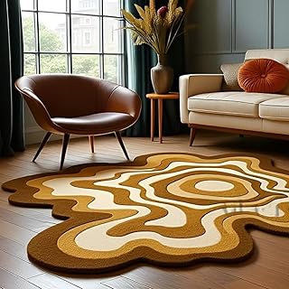 Premium Hand-Tufted Wool Rug – Irregular Organic Shape with Optical Il...