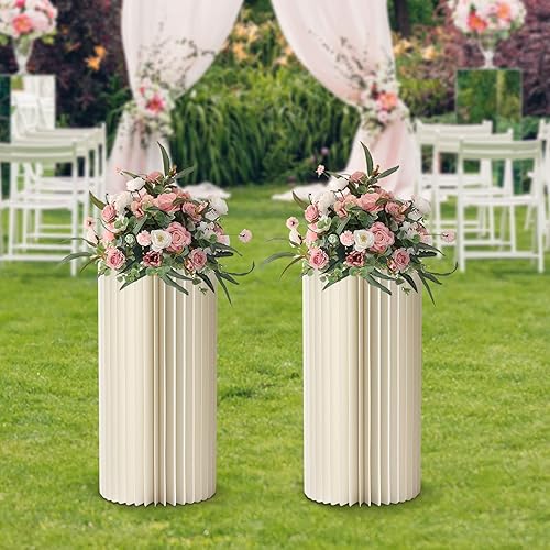 Miniatura 9 de Wedding Centerpieces Cardboard Vases, Foldable Columns Display with PVC Lid, Flower Vase Flowers Stand Table Cylinder for Wedding Party Garden