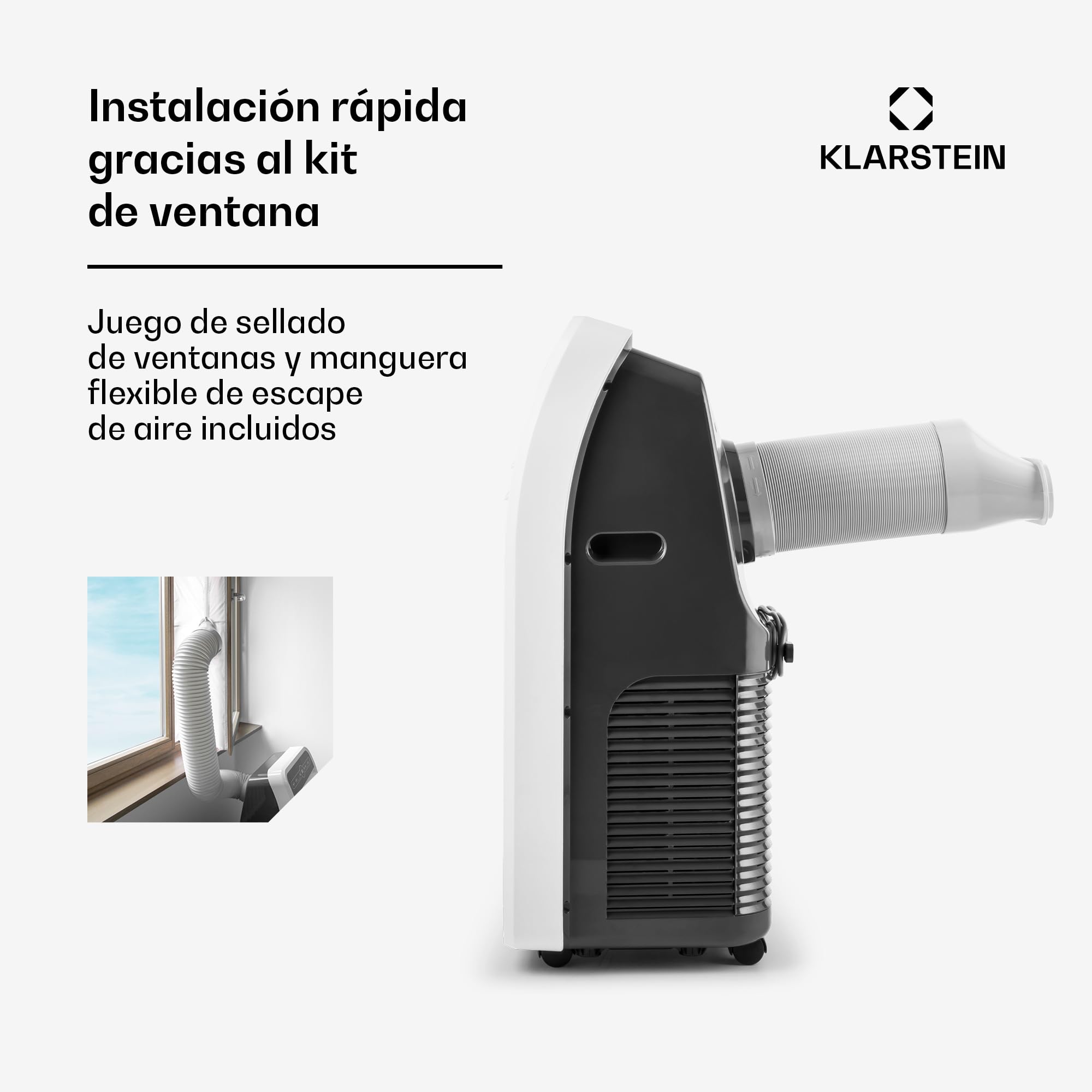 Klarstein Aire Acondicionado Portatil y Silencioso, 4 en 1 Enfriador de Aire para Casa, Modo Noche, Deshumidificador y Ventilador, Casas de Bajo Consumo, Mando a Distancia, 9,000 BTU