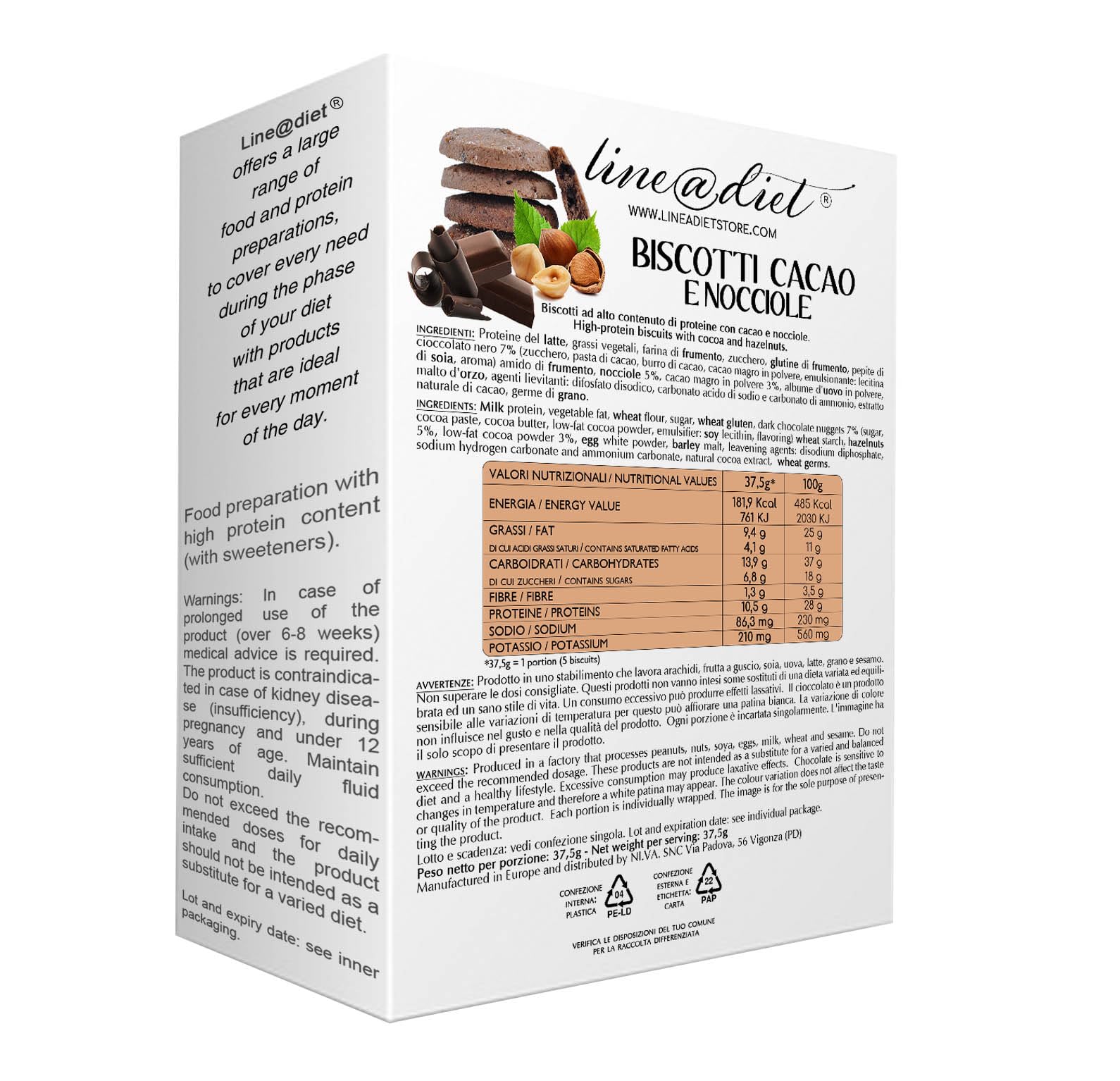 Biscuits Protéinés Line@diet Cacao Noisettes 28% Protéine Fit Snack