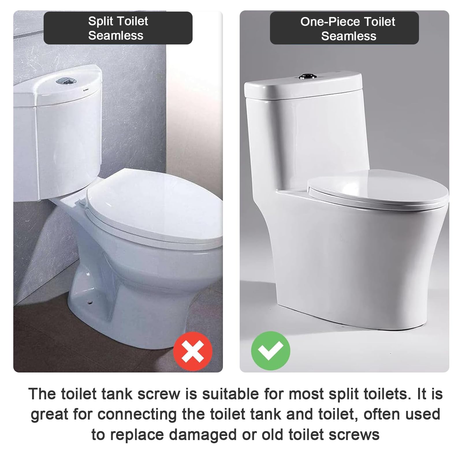 Kit De Fixation Pour Réservoir De WC - 2 Vis Acier Inoxydable, Rondelles Caoutchouc, Pour Toilettes Séparées