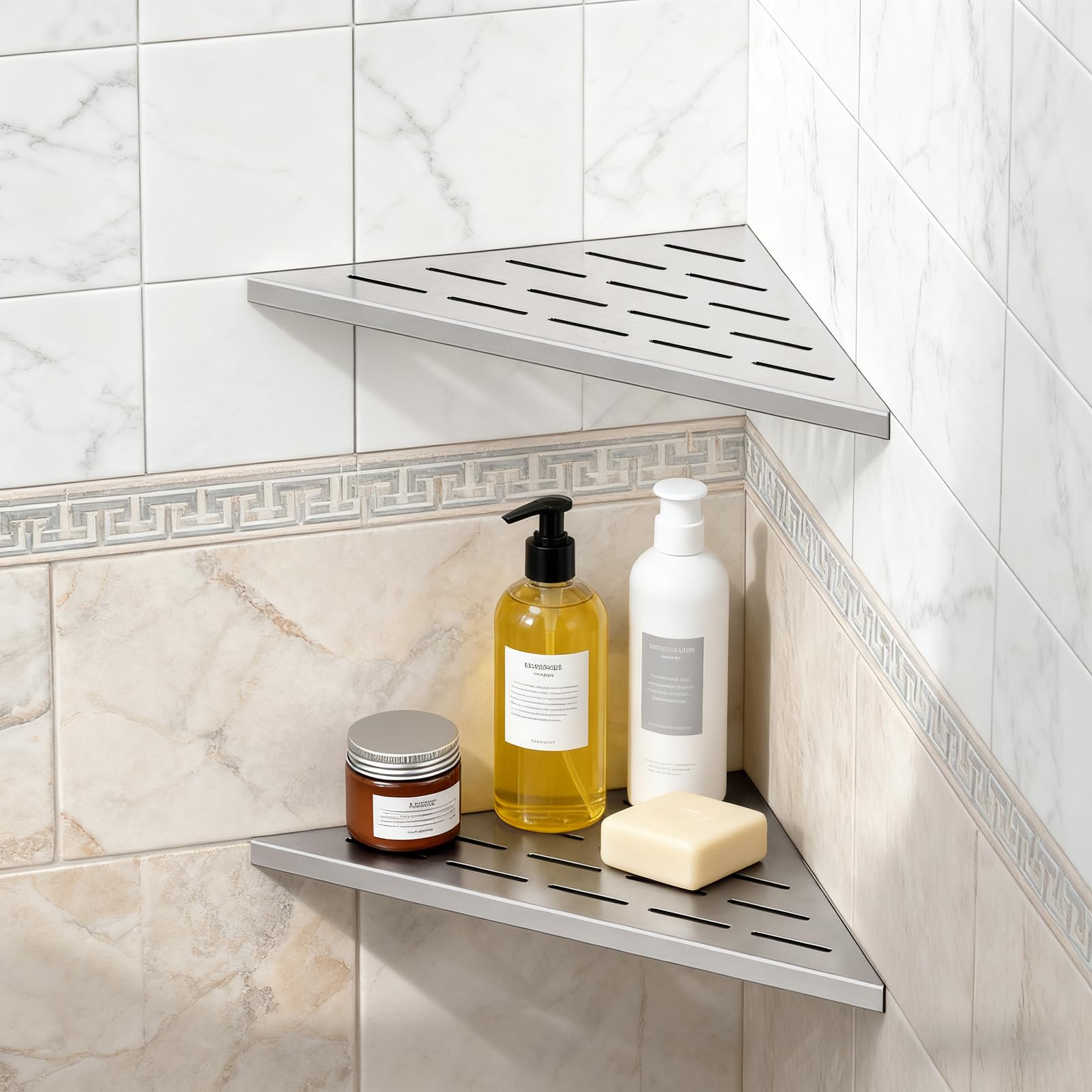 BWE 10 Shower Corner Shelf 304 Stainless Steel Shower Shelves Slot Design Corner Shower Shelf Recessed Bathroom Storage