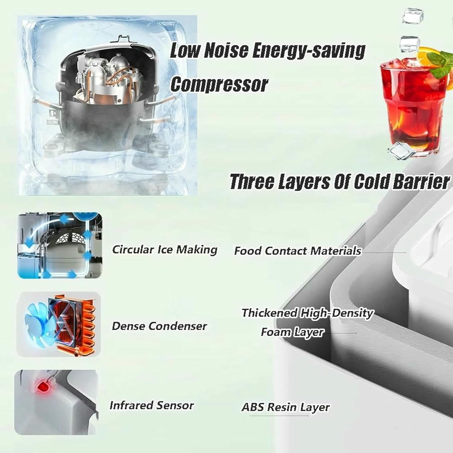 Ice Maker Countertop, Portable Ice Maker Machine with Handle, 9 Bullet Ice Ready in 7 Mins, 22 Lbs/24h, Self-Cleaning Ice Makers with Ice Scoop and Basket for Home Kitchen Bar Party