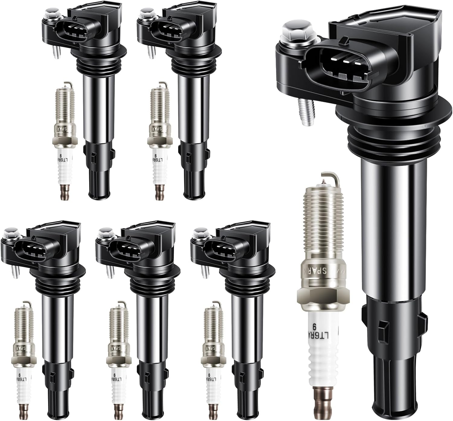 UF375 Ignition Coil Pack Iridium Spark Plugs Fits for Cadillac CTS V6 2.8L 2005-2007, CTS V6 3.6L 2004-2009, SRX V6 3.6L 2004-2006, STS V6 3.6L 2005-2009, for Buick Allure LaCrosse