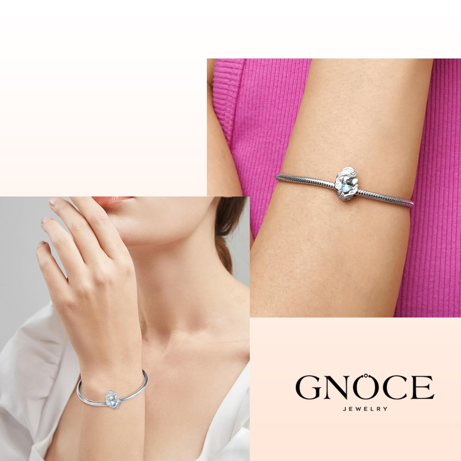GNOCE Charm Bead Madre e Figlio Moonstone Charms In Argento 925 Con Zirconia Per Bracciali Collane Famiglia