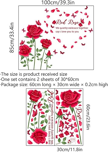 Miniatura 6 de Calcomanías de pared de flores de rosas románticas para el día de San Valentín calcomanías de pared para bricolaje murales de arte para dormitorio