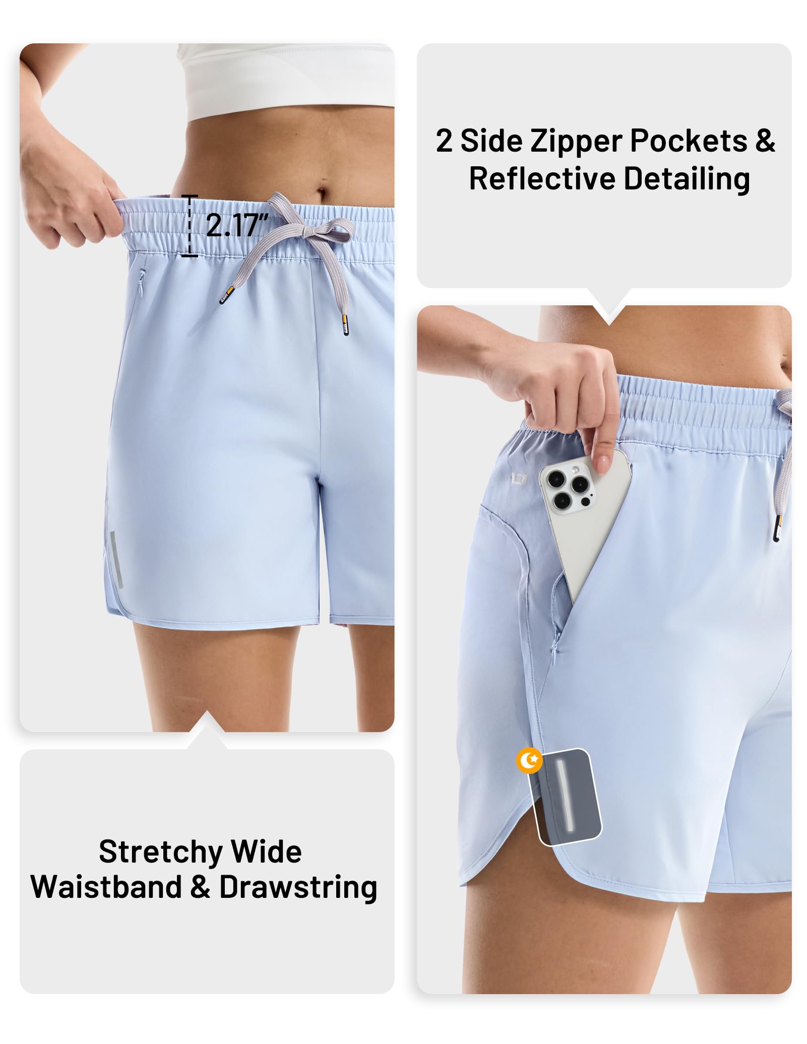 MIER Laufshorts für Damen, 12,7 cm, leicht, athletisch, schnell trocknend, mit Taschen für Workout, Fitnessstudio, Aktiv, mittlere Taille