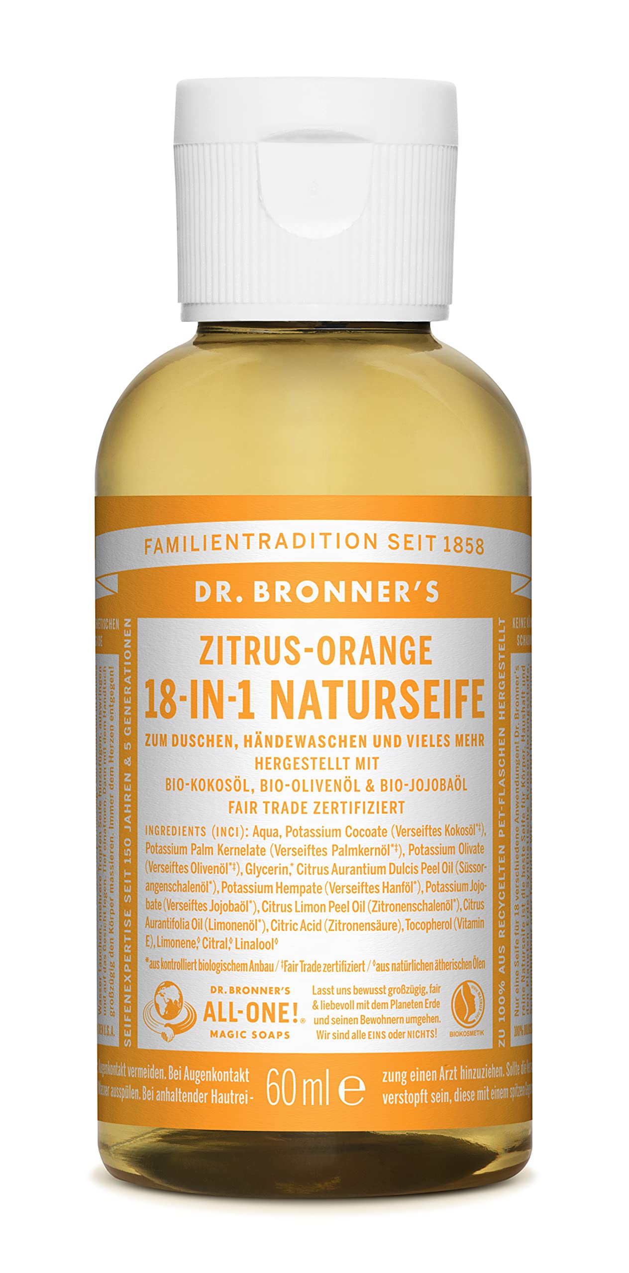 Dr. Bronner's Organic Pure Castile Liquid Soap Citrus Orange -- 2 fl oz, 2 Pack