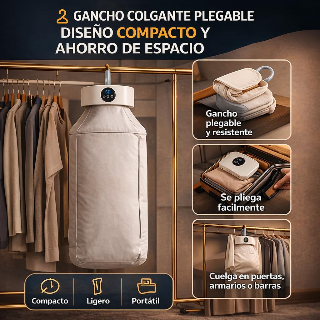 ZALEZ - Secadora de Ropa Portatil - Mini Secador de Ropa Elctrico para Hogar y Viaje - Incluye Temporizador de 480 Min y Función de Calefacción PTC