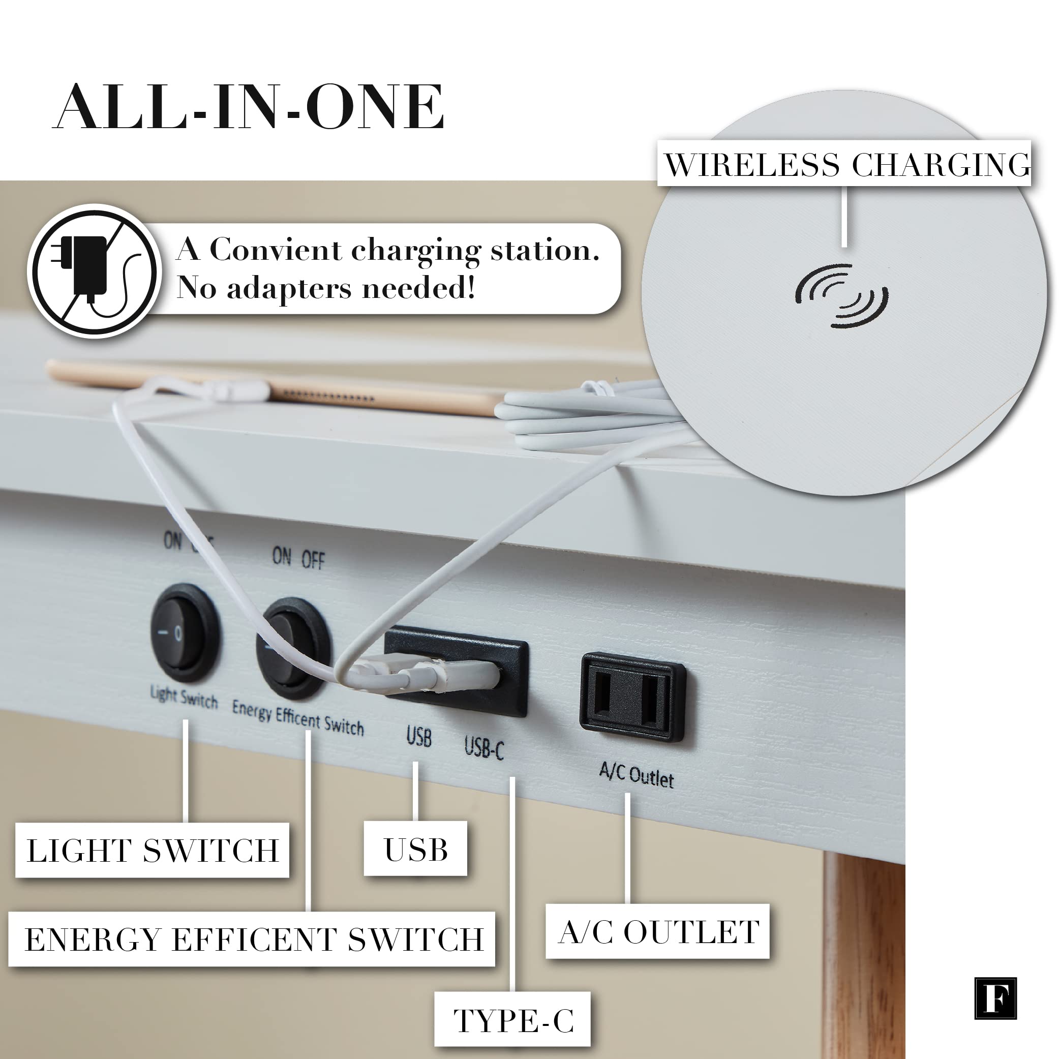 FENLO Future Desk – Moderner Schreibtisch Mit USB, USB-C, Wireless Charger & Integrierter LED, Aus Naturholz