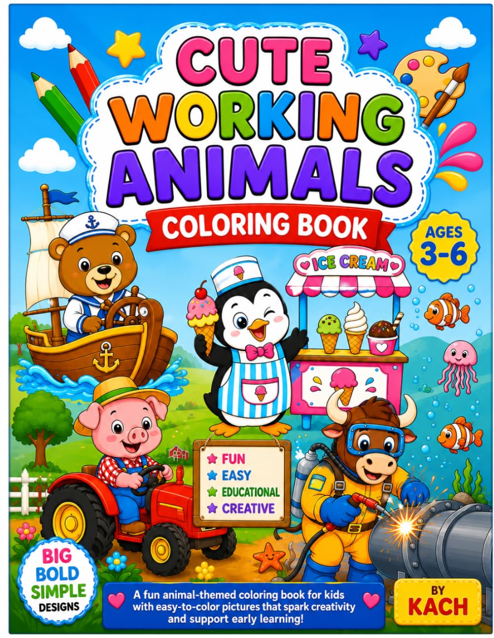 CUTE WORKING ANIMALS COLORING BOOK (Cute Animal Colouring Book)