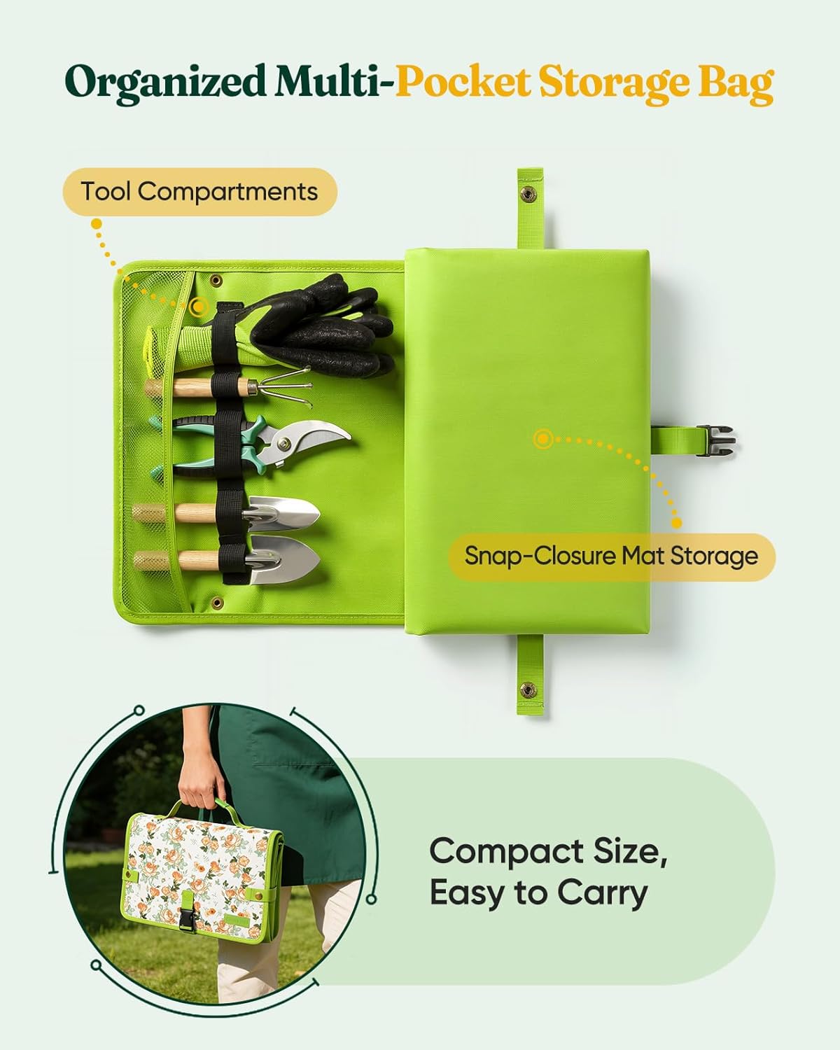 Grenebo Gardening Tools Set, 7 Piece Gardening Hand Tools with Plant Repotting Mat & Tool Bag, Stainless Steel Garden Tools for Succulent Bonsai Plants Transplanting, Gardening Gift for Women & Men