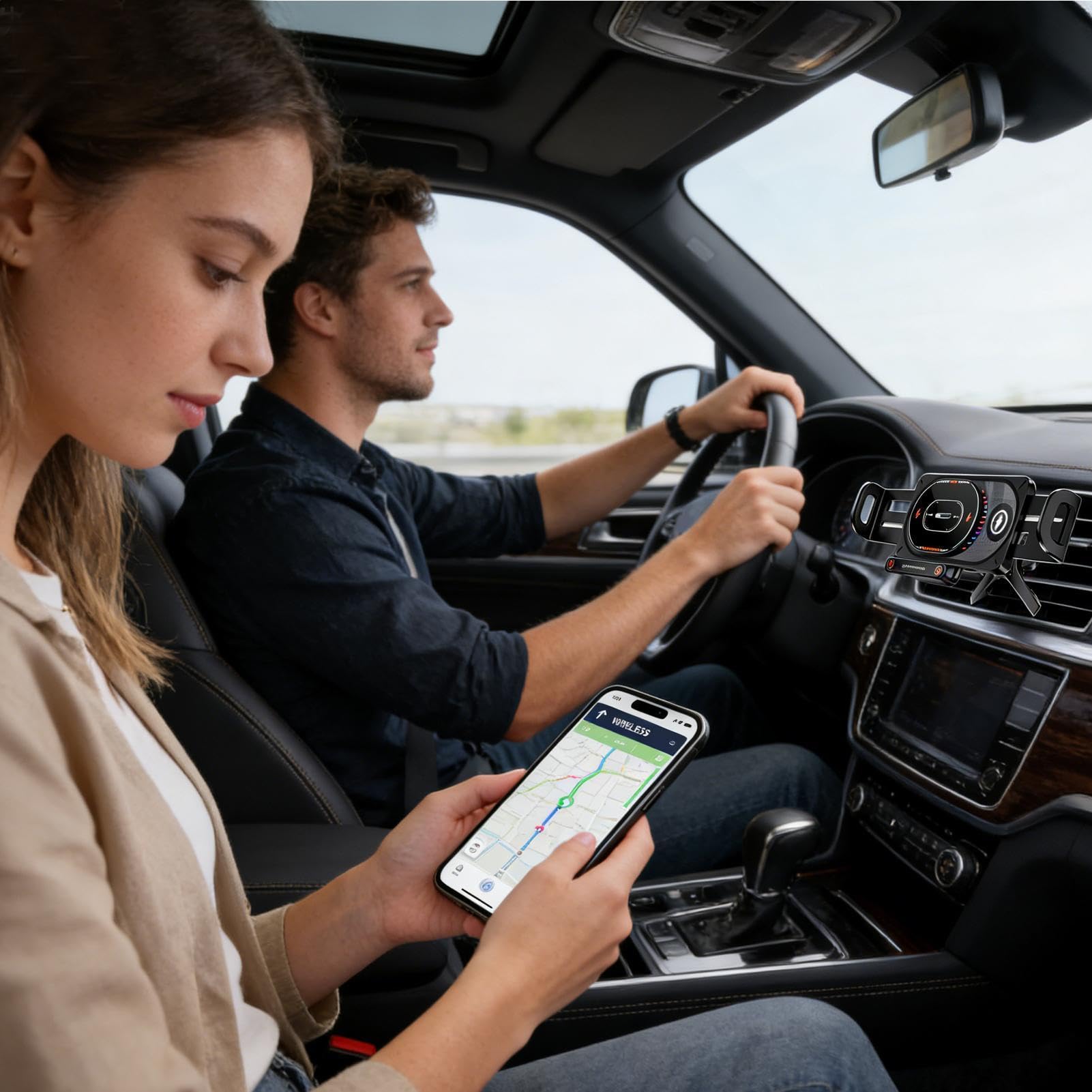 Caricabatterie wireless per auto Ricarica rapida smartphone | Carica Cellulare Veicolo Per guidatori, viaggiatori, viaggi su strada, campeggio, berline, camion, SUV, camper