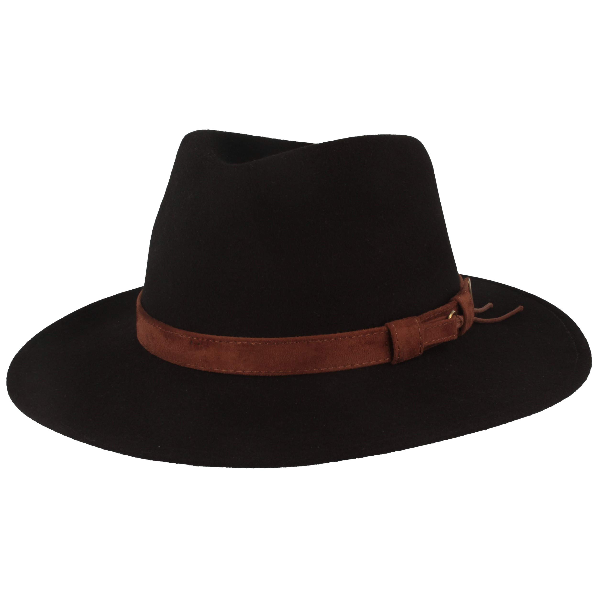 Hut Breiter Breiter Sombrero Fedora Enrollable Trekking 100% Lana de Fieltro, Impermeable y Flexible, Ribete de Piel Cuero, Unisex (Color y Talla Elegir)