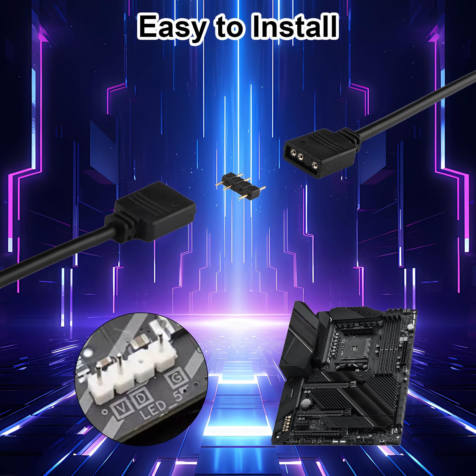 ARGB-Verlängerungskabel, 5 V, 3-polig, ARGB, 1-zu-1-Buchse auf Buchse, Kabelverlängerung, PC für Computergehäuse-Lüfter und adressierbare LED-Streifen, RGB-Splitterkabel (5-V-Verlängerungskabel