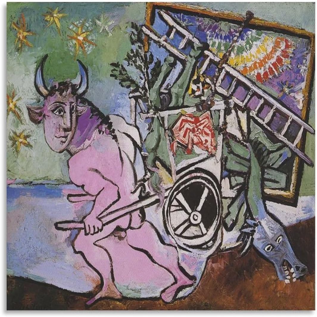 QSDTGHUIKP The Minotaur with Cart by Pablo Picasso Poster and Prints Abstract Canvas Painting Picasso Wall Art for Living Room Picture Decor 40x40cm Frameless