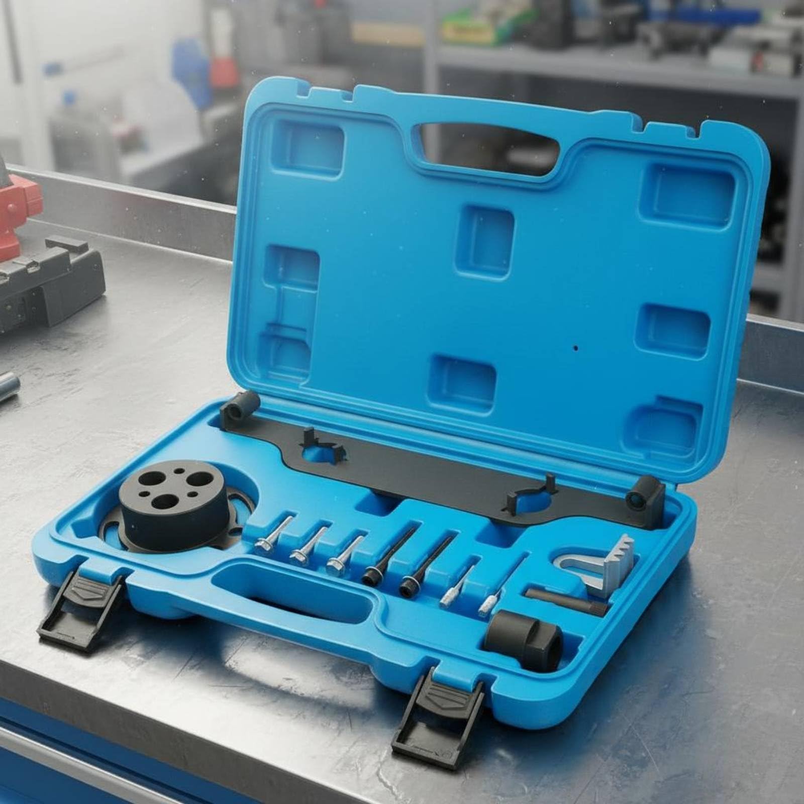 Dispositivo di Temporizzazione Motore Kit Attrezzi Catena Distribuzione Blocca Albero a Tenditore Puleggia Allineamento in Acciaio Temprato Adatto per Officine E Manutenzione Auto Fai da Te
