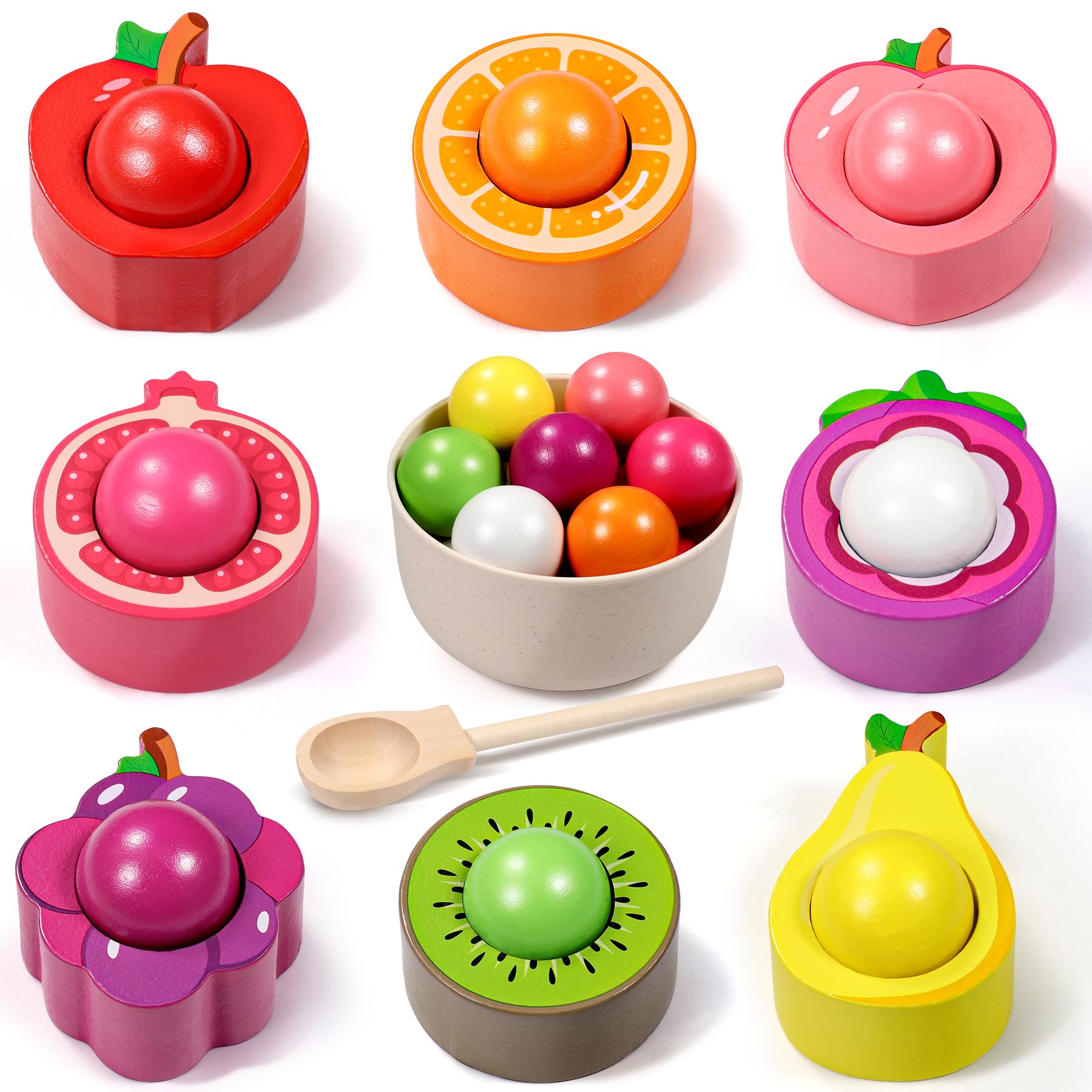 Seagoal Montessori Spielzeug ab 1 2 3 Jahr, Baby Motorikspielzeug Obst Holzspielzeug für Farbsortierung und Zählen, Geschenk für Mädchen Jungen 1 2 3 Jahre