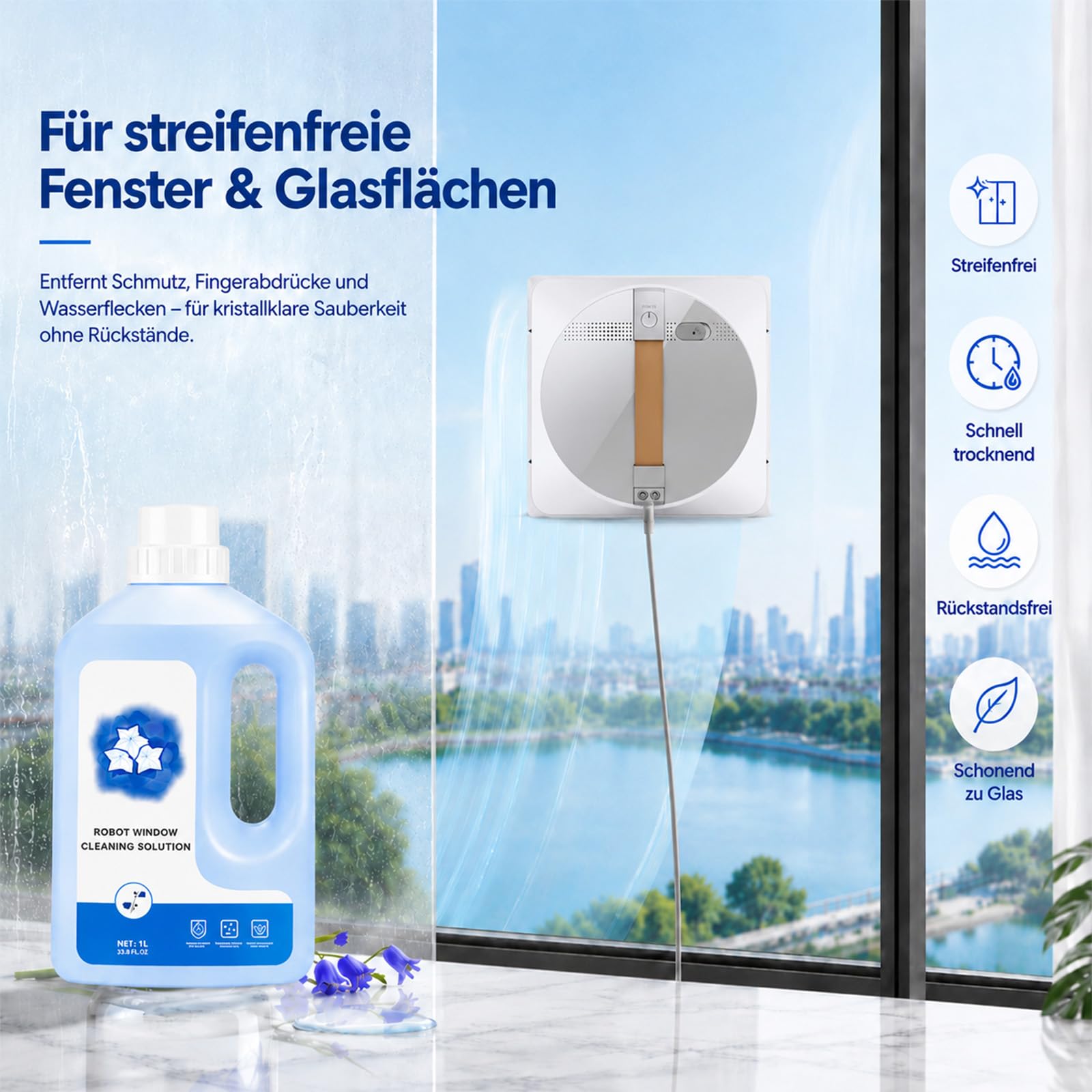 1 l środek czyszczący do robotów okiennych ECOVACS Winbot W1, W2, Mini & Mini2, W2S | Winbot W1 Pro, W2, W2 Pro Omni, Winbot Mini&Mini2, W2S, płyn do czyszczenia szyb bez smug do robota do mycia okien