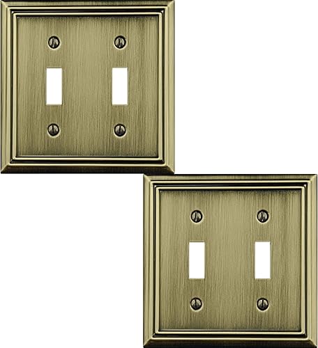 Vista 86 de Adler - Placa de pared de metal para interruptor de luz dúplex de palanca/dúplex, paquete de 2 unidades de latón antiguo, cubierta de salida