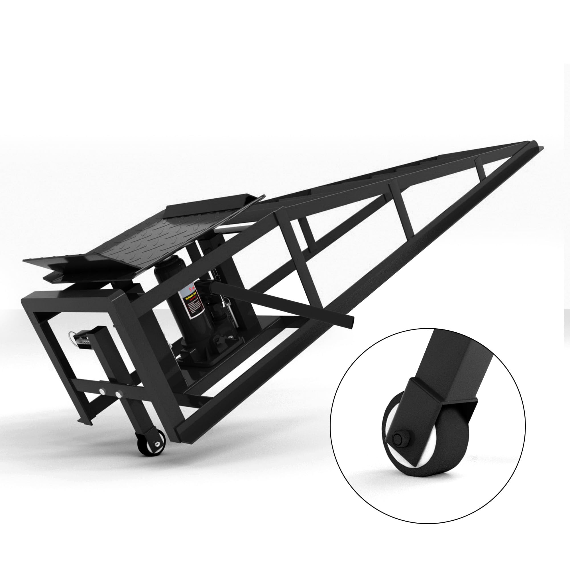 Juego de 2 rampas para coche con gato hidráulico y ruedas, capacidad de carga 5T (5000 kg), altura regulable 23 – 36 cm, plataforma elevadora para cambio de aceite y garaje, rampas de gato portátil