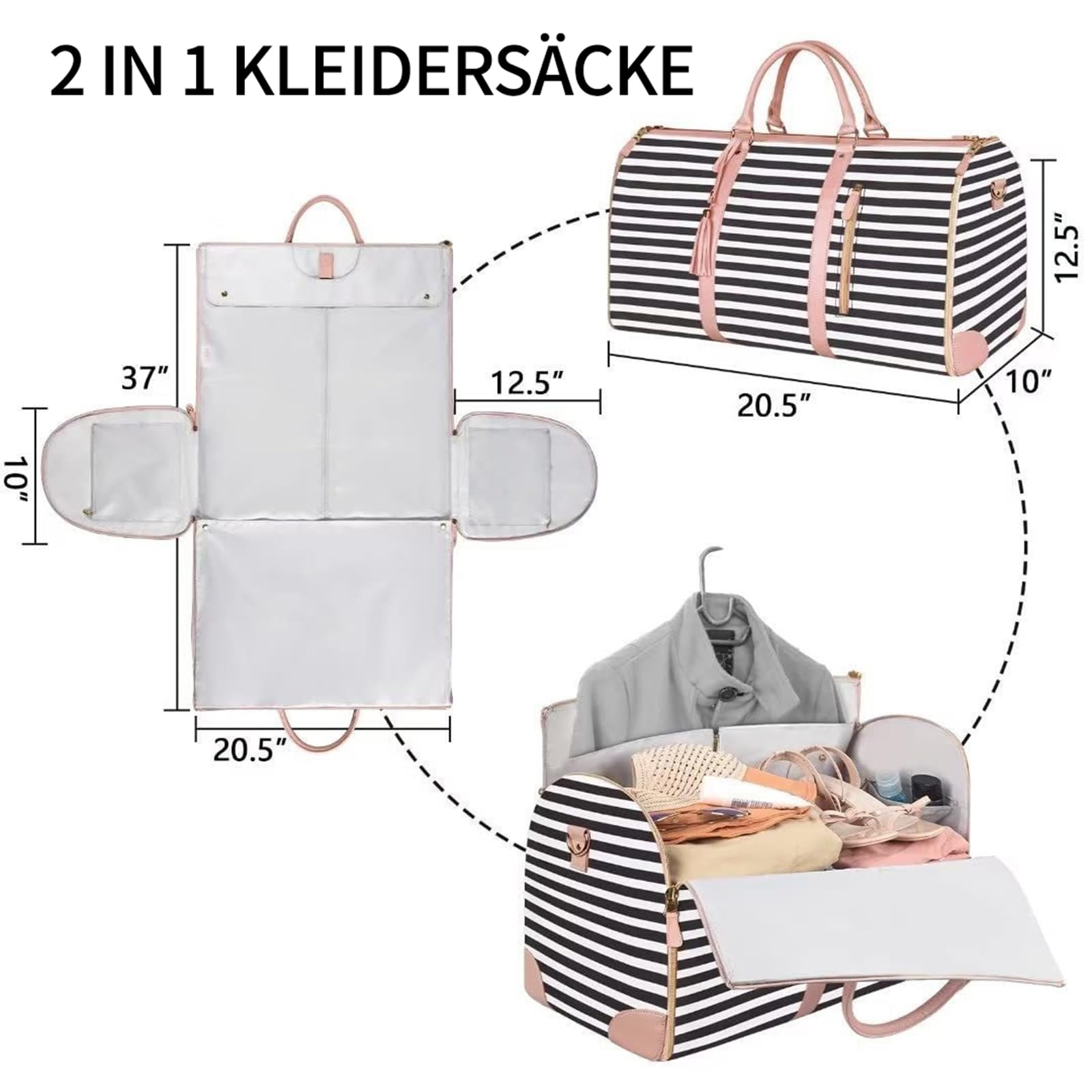 Reisetasche Faltbar, 2 in 1 Umwandelbarer Kleidersack, Anzugtasche Reisetasche große Reisetaschen mit Schuhbeutel, Große Kapazität Wasserdichter Kleidertaschen für Damen Und Herren (Königsblau)