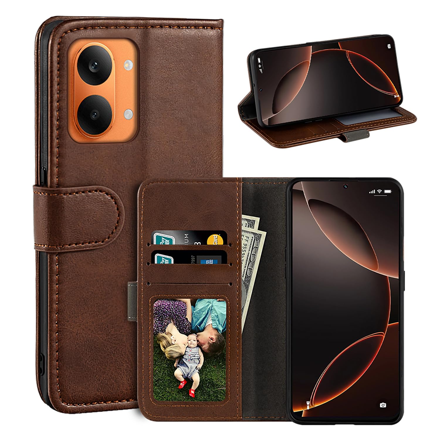 Leather Flip Cover Compatible with Xiaomi Redmi Turbo 5 Max 5G Wallet Case with Card Slots, Magnetic Closure, Stand Function, RFID Shockproof Folio (Darkbrown)