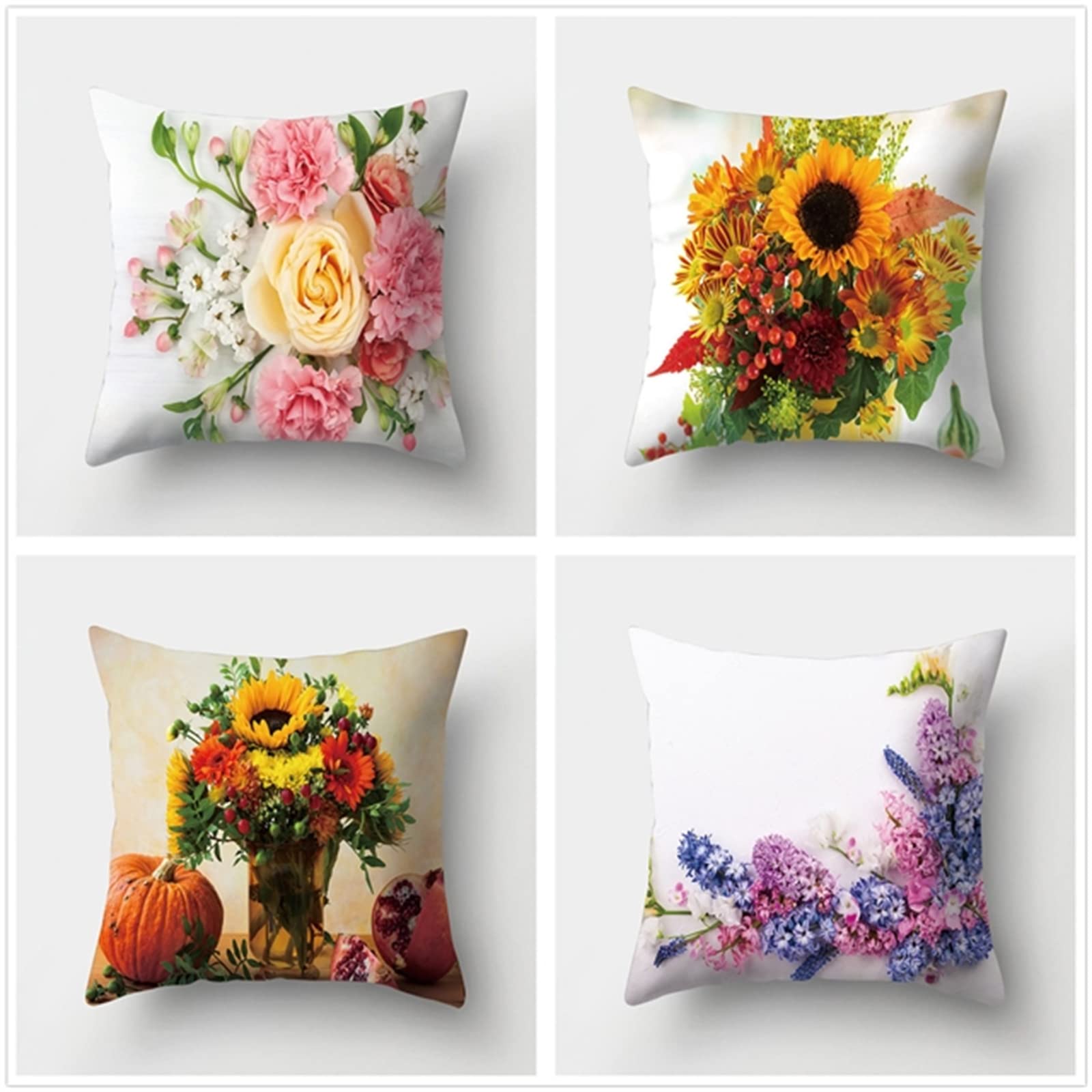 Set di 4 Federe Cuscini Divano Poliestere Biancheria Peluche Corto Gettare Impermeabili Decorativo Caso Federa per Cuscino Divano Auto Esterno Giardino Home Decor （55x55cm/Girasole Lavanda）
