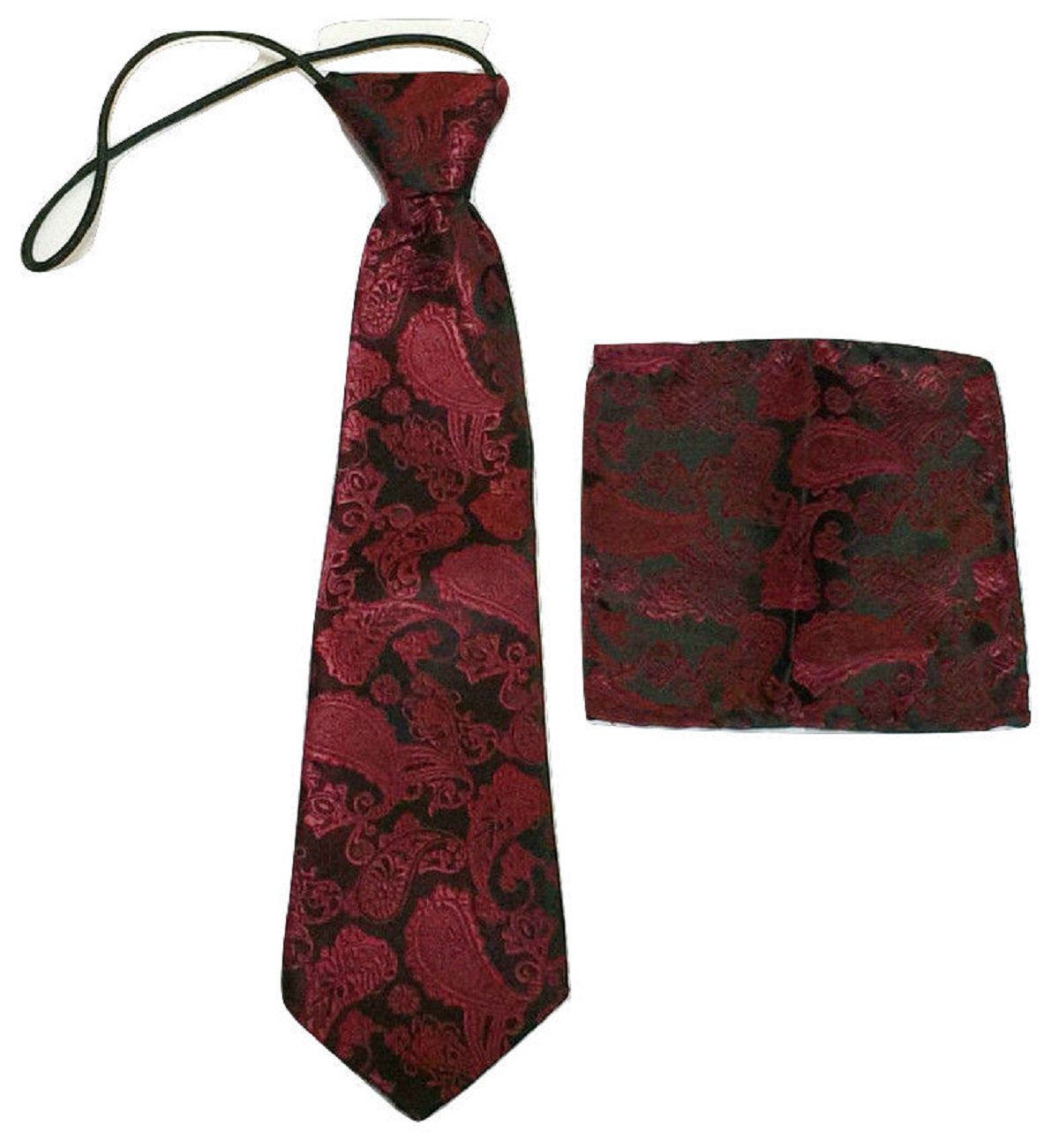 L&L® Kid Children Woven Paisley Jacquard Silk Tie and Handkerchief Gift Set Wedding (Wine)