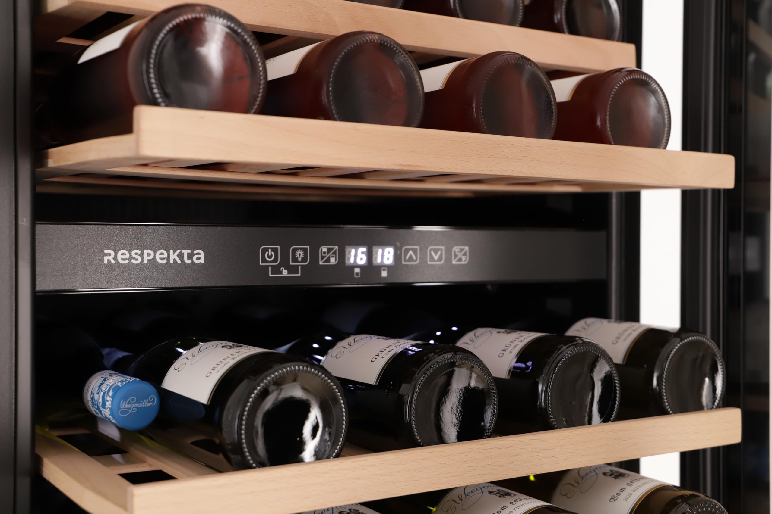 Respekta Einbau-Weinkühlschrank 57 Flaschen 143 L 2 Temperaturzonen 5°-22°C Touch Control LED Leuchte 38 dB WKSE 57-19