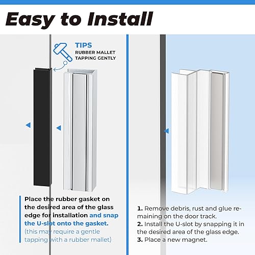 Miniatura 19 de Imán para puerta de ducha, marco de puerta de canal en U con policarbonato transparente e imán para puertas de ducha de vidrio oscilante de 3/8