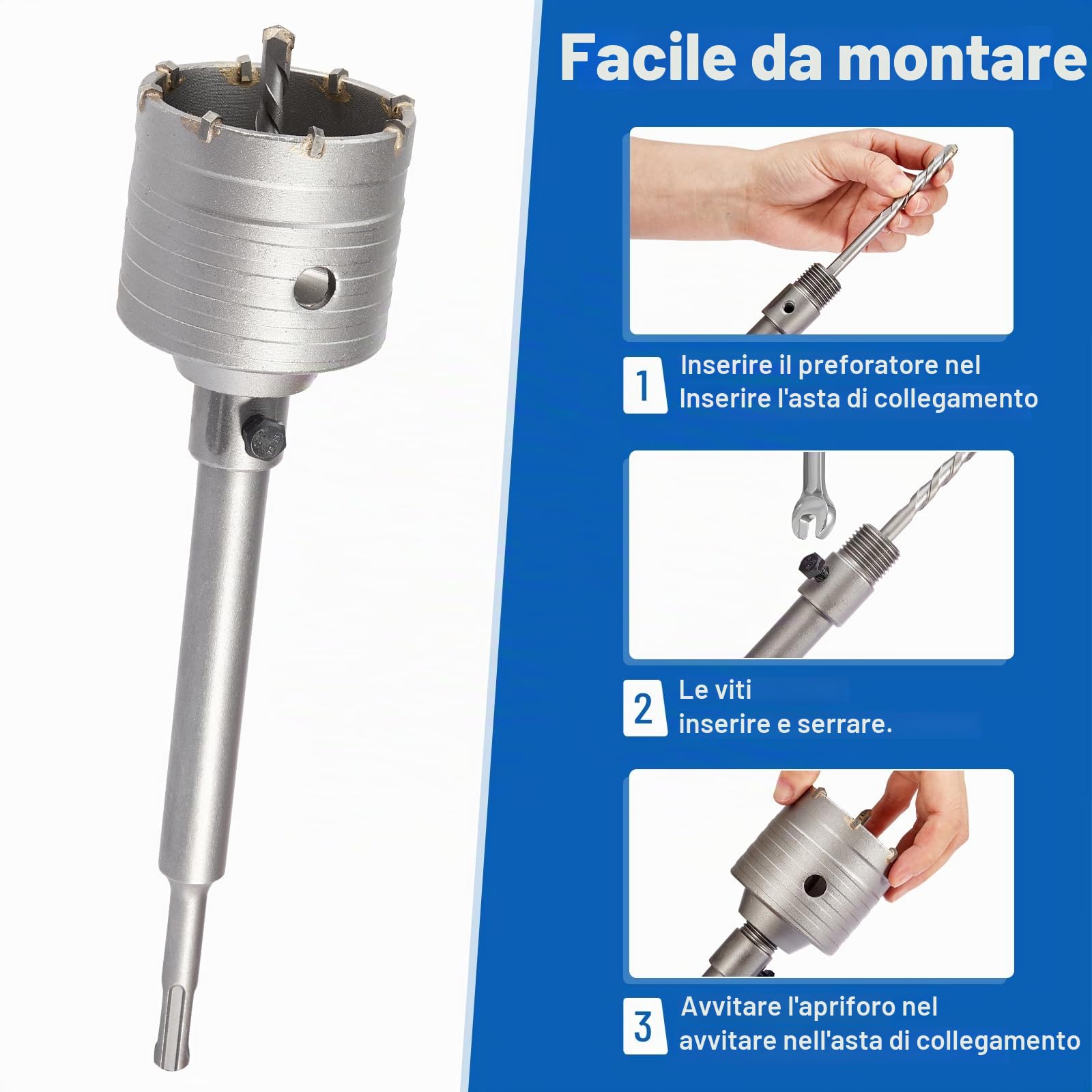 Carotatrice a Tazza per Muro 68mm, Fresa a Tazza per Muro 82mm, Punte SDS Plus per Calcestruzzo con Testa Abrasiva YG8, con Manico Rotondo da 220mm, per Cemento, Mattoni, Pietra