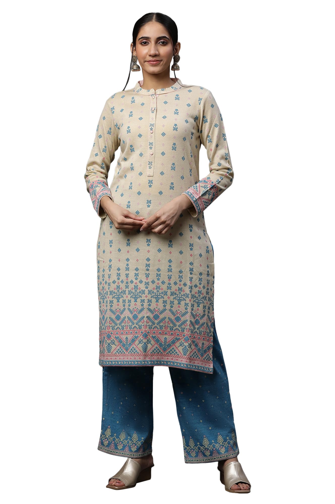 Aurelia Men's Cotton Blend Floral Relaxed Kurta Set in neutral