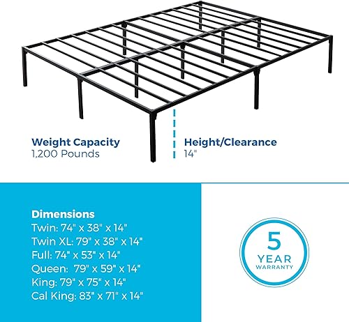 Miniatura 3 de Linenspa Marco de cama de plataforma de metal resistente, no necesita somier, almacenamiento debajo de la cama, montaje simple sin herramientas, 14