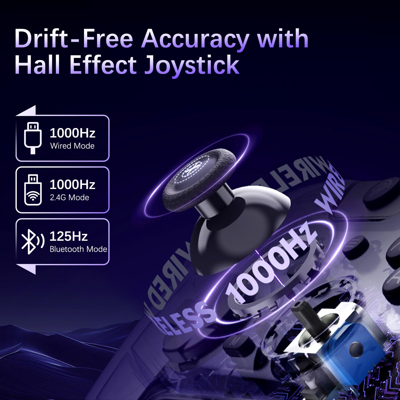 EasySMX X05Pro PC-Controller für PC/Switch/Android/iOS, Hall-Effekt-Joysticks, 1000Hz Abfragerate, RGB-Beleuchtung - Lila
