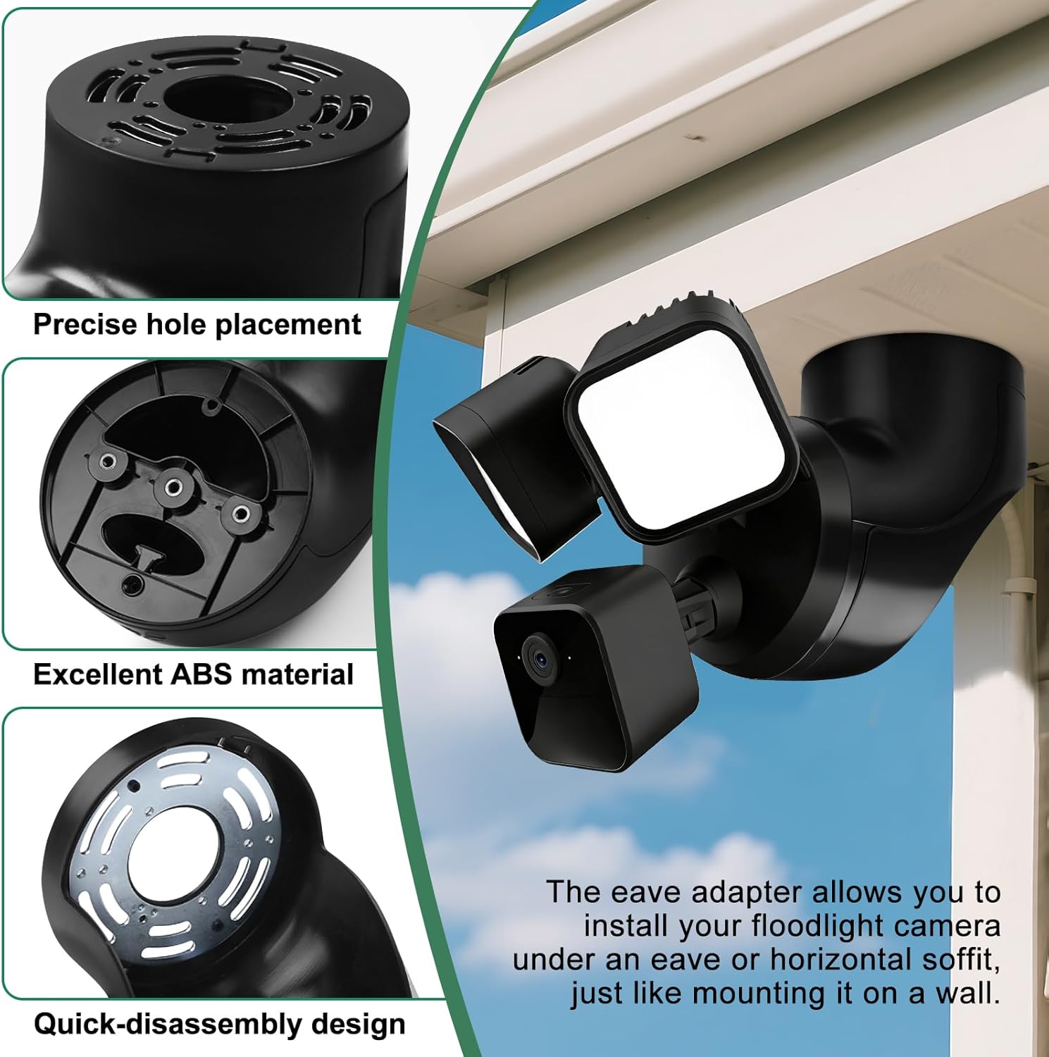 Eave Mount for Ring Devices Weatherproof Bracket for Smart Lighting & Security Cameras,Compatible with Ring Floodlight Cam Wired Plus/Pro,Floodlight Camera v2/Pro (Black)