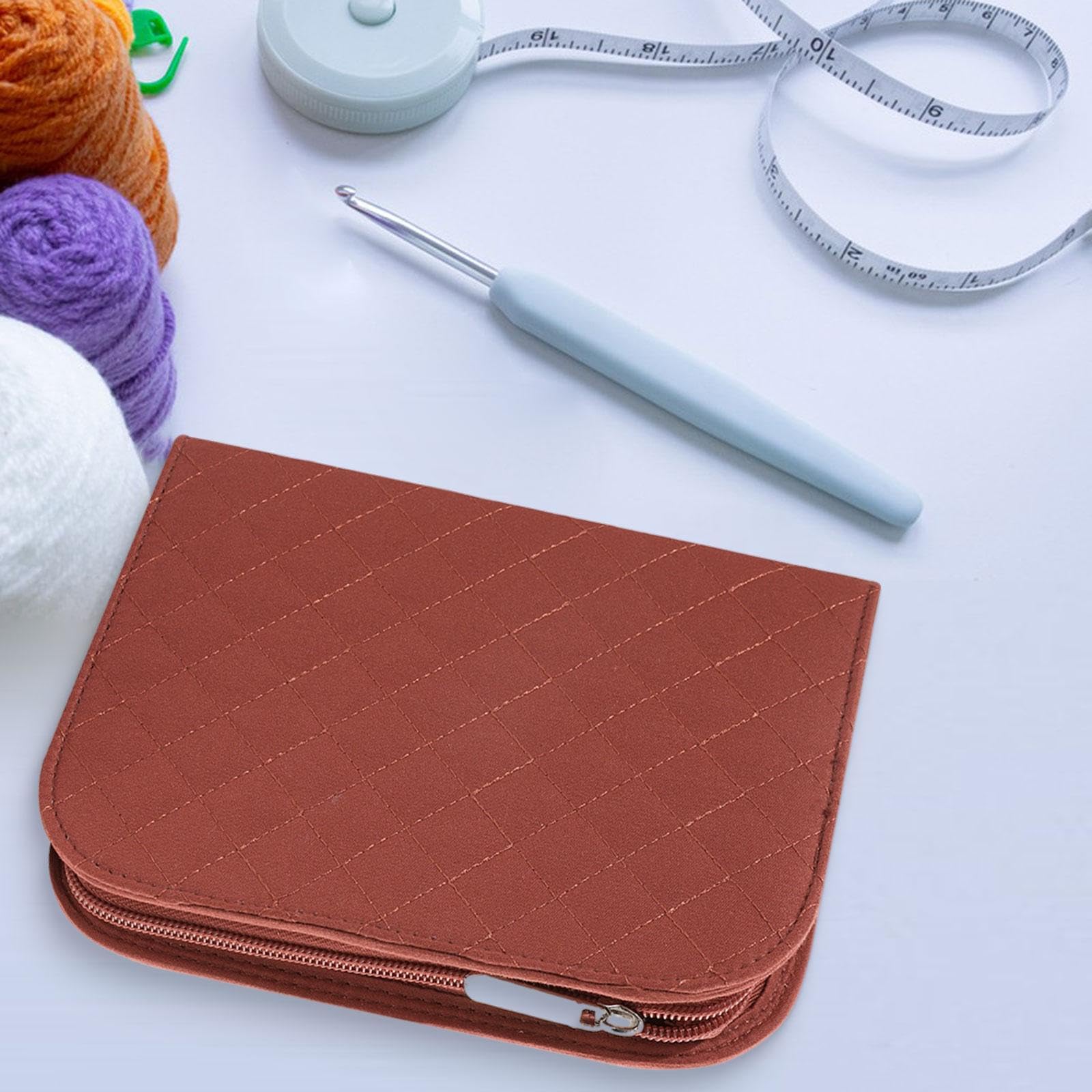 Harilla Estuche para Agujas de Crochet, Bolsa para Herramientas de Tejido, Elegante Estuche para Guardar Accesorios de Crochet para entusiastas, Rojo
