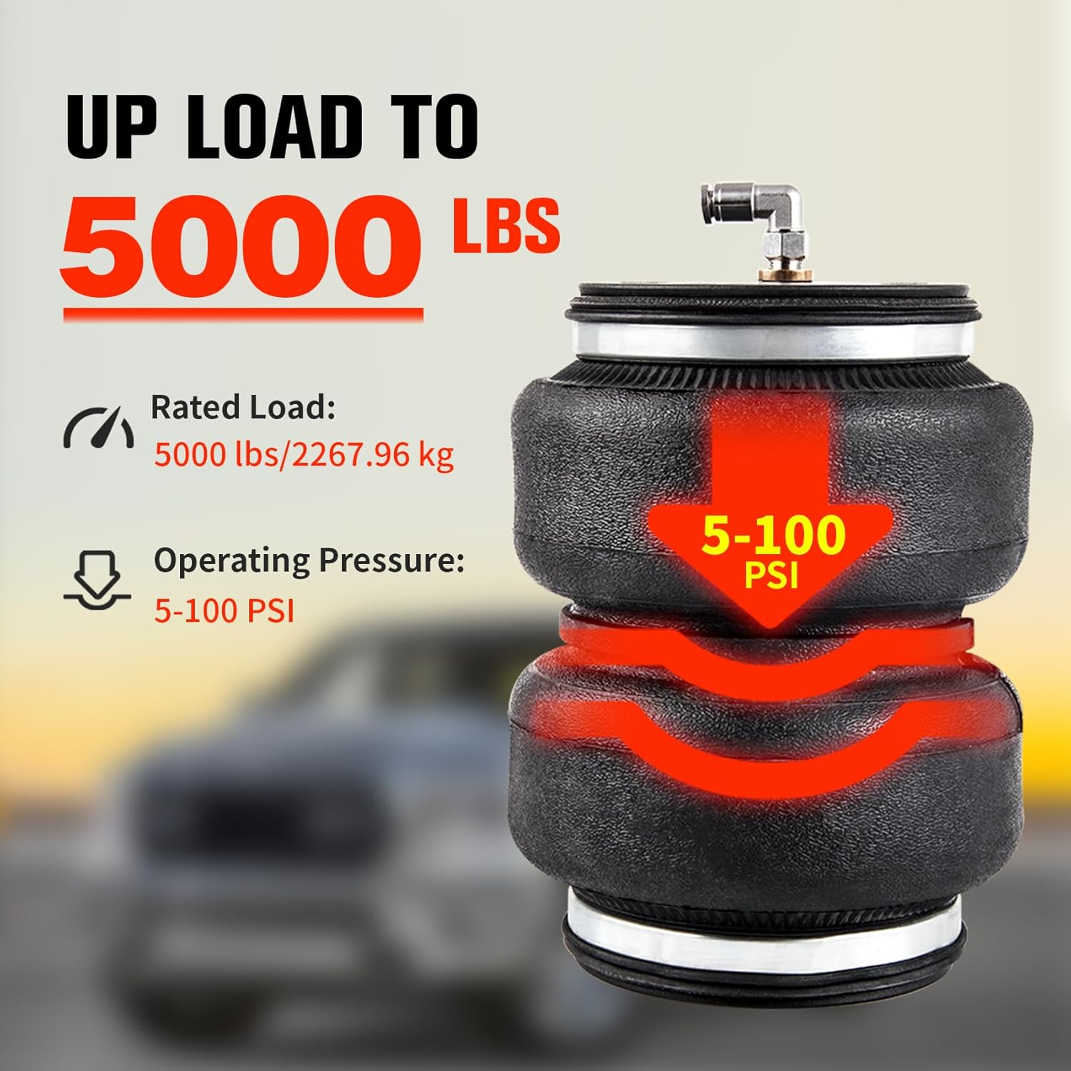 2PCS Universal Air Suspension Spring Double Bellow Compatible with 2011-2018 Dodge Ram 1500, 2019-2021 Dodge Ram 1500 Classic, 5000 lbs Loading, 5 to 100 PSI