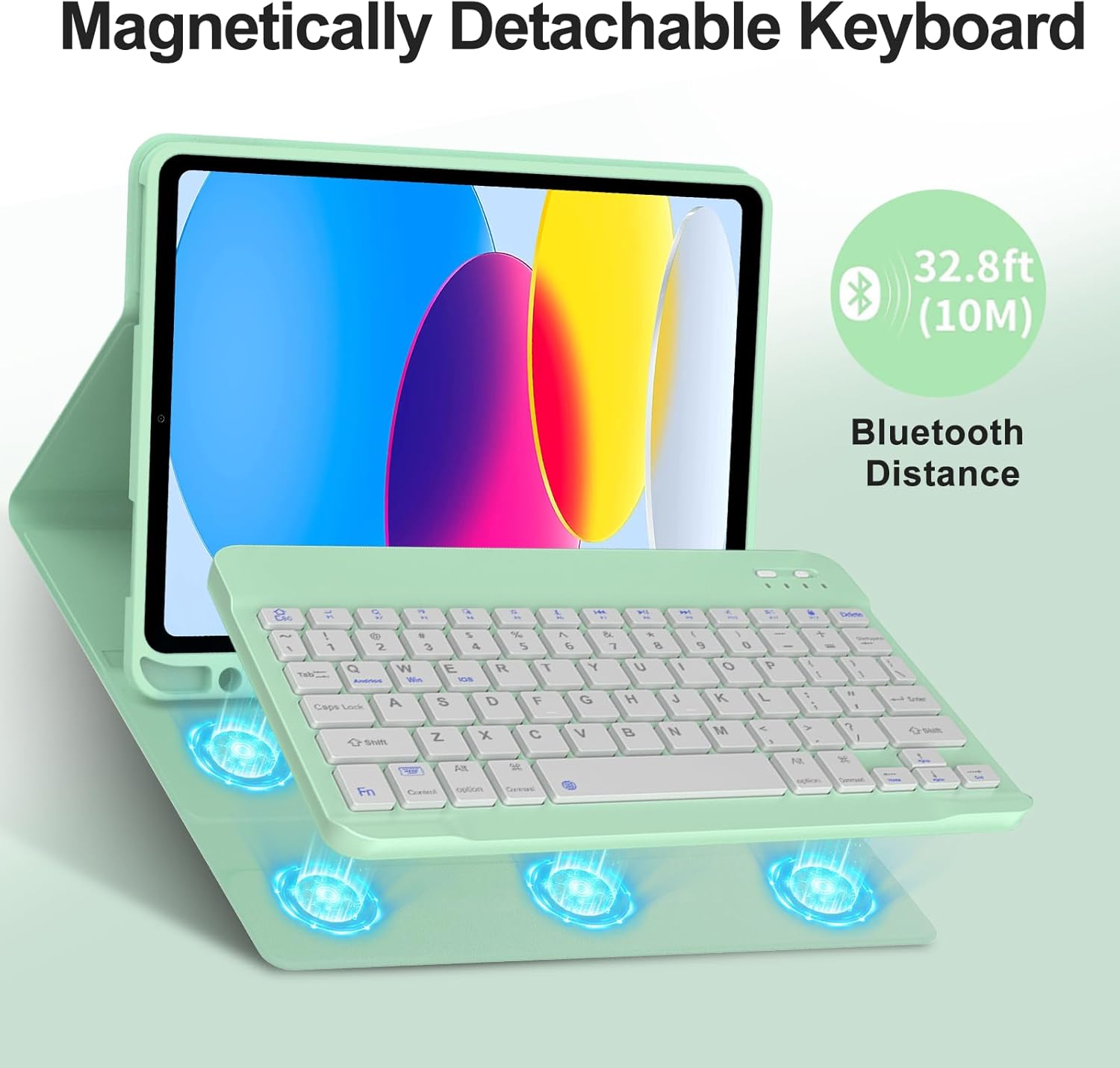 FOGARI Keyboard Case for iPad (A16) 11th/10th Generation (2025/2022),Wireless Bluetooth Keyboard, Stand Folio Keyboard Cover with Pencil Holder, Thin & Light,Light Green