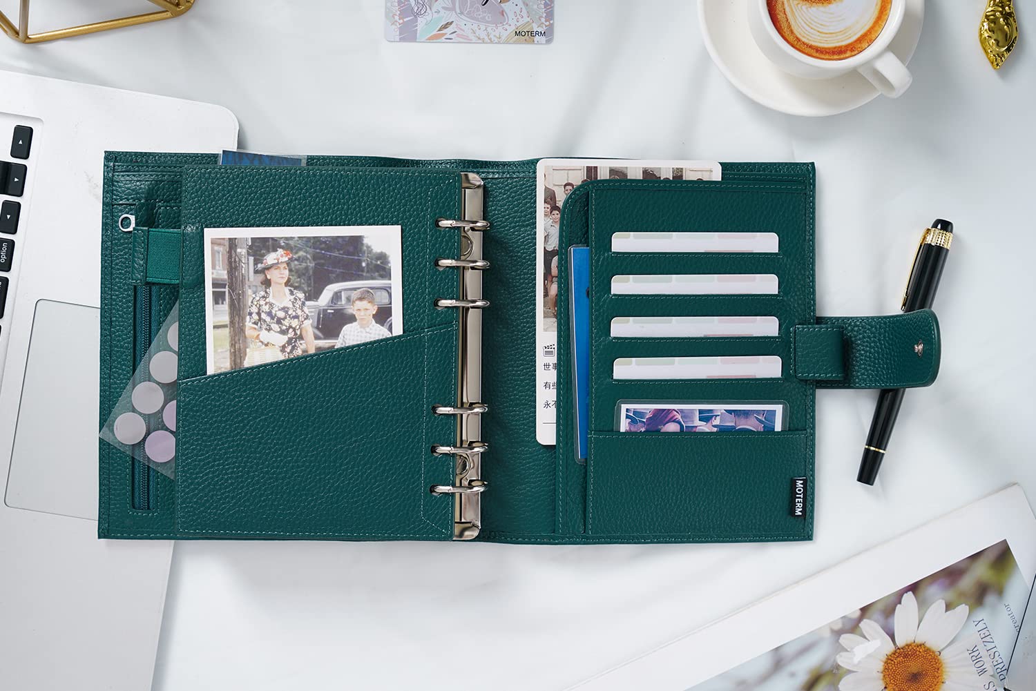 Moterm Personal-Wide Luxe Ringe Planer - Echtes Leder Binder Organizer (30mm Ring, Kiesel-Tiefes teal)