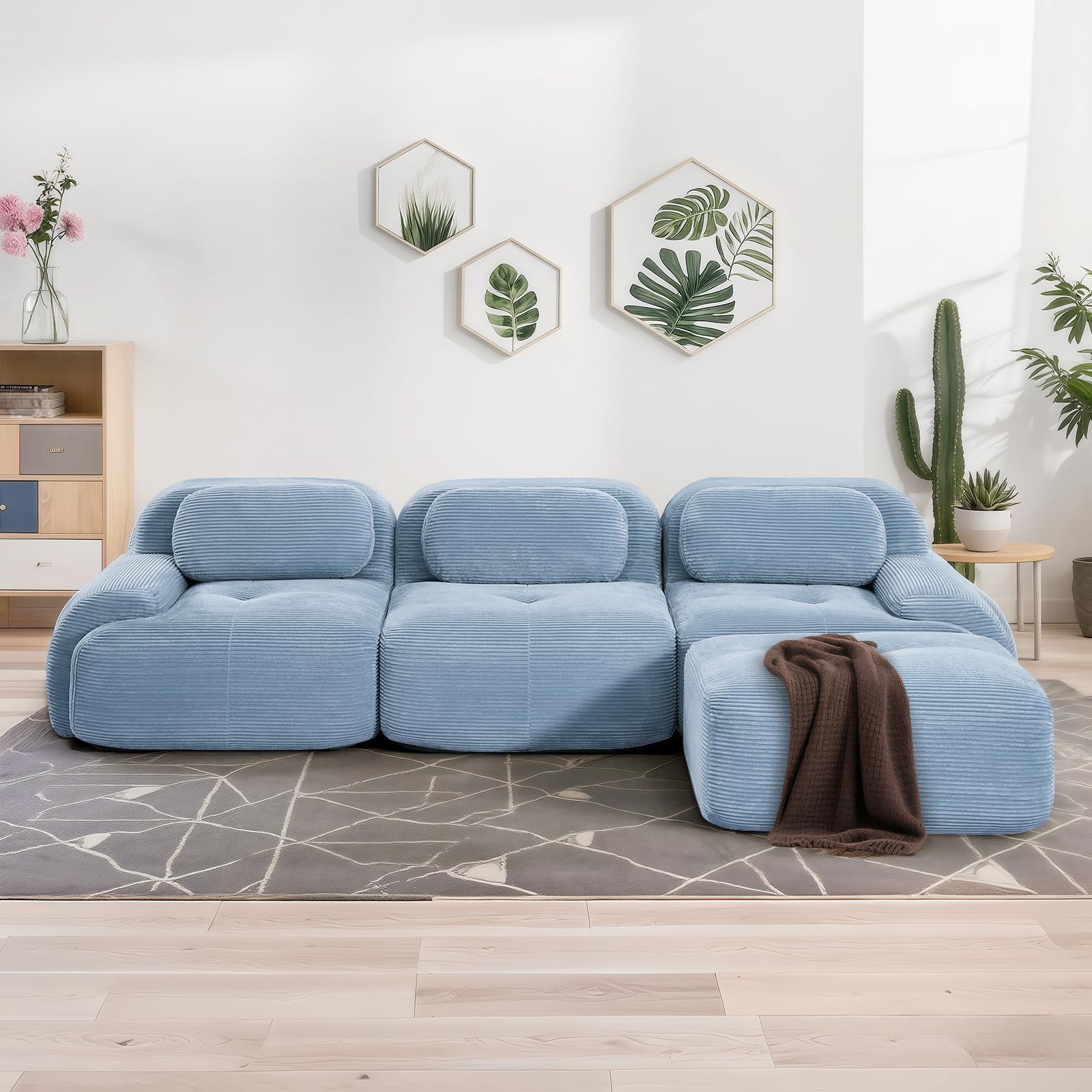 SoarFlash 117" Modern L-Shaped Modular Sectional Sofa for Living Room, Corduroy Upholstery Oversized 3-Seater Couch with Deep Seat and Movable