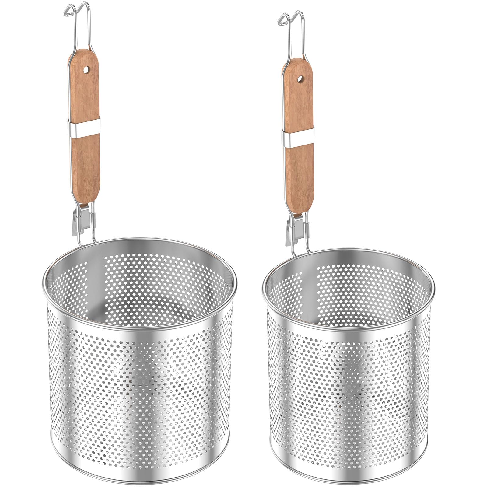 2 Colini Per Pasta In Acciaio Inox Con Manico In Legno – Cestello Scolapasta Per Spaghetti, Gnocchi E Verdure – ZAVOOS - 5