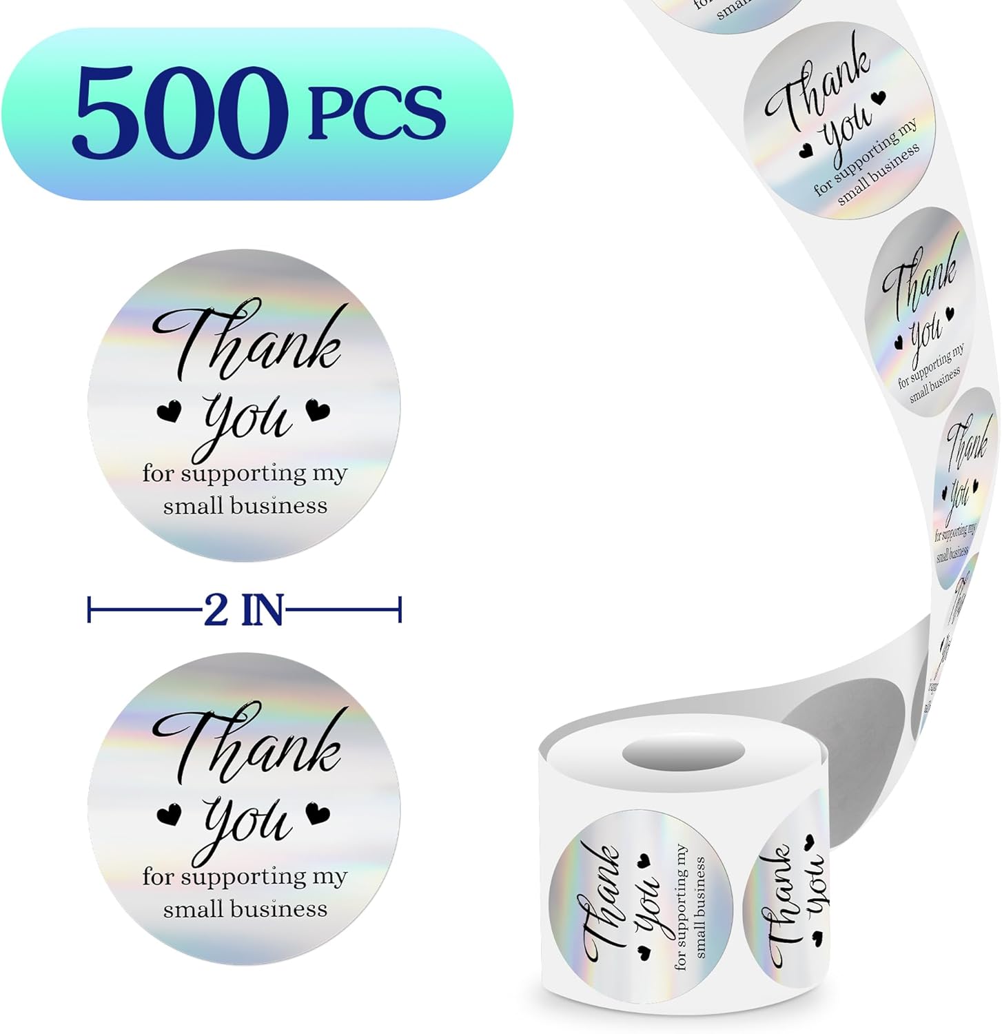 500 Pcs Thank You Stickers for Small Business, 2 Inches Self-Adhesive Elegant Round Seal for Envelopes, Party Favor - Image 3